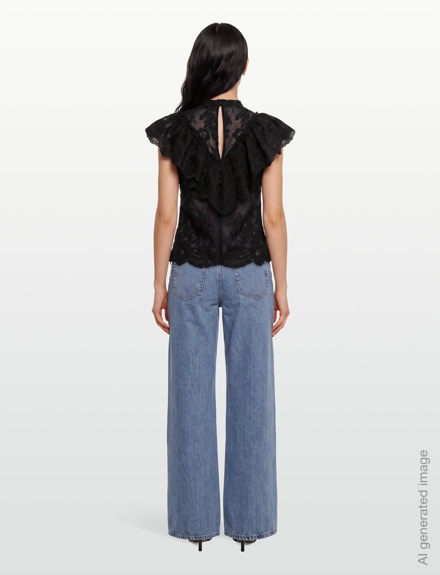 Gina Tricot - Frill blouse - kurzärmelige blusen - black (9000) - 4