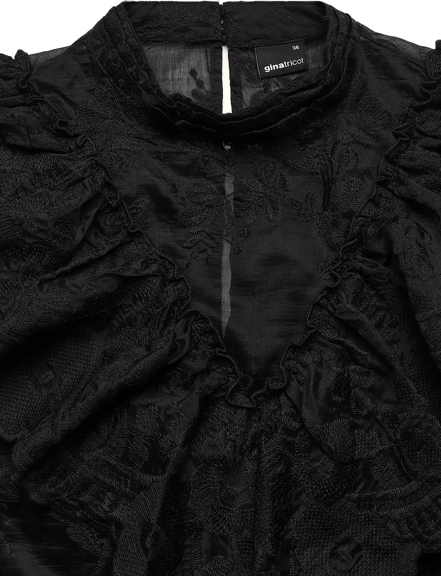 Gina Tricot - Frill blouse - kortärmade blusar - black (9000) - 2