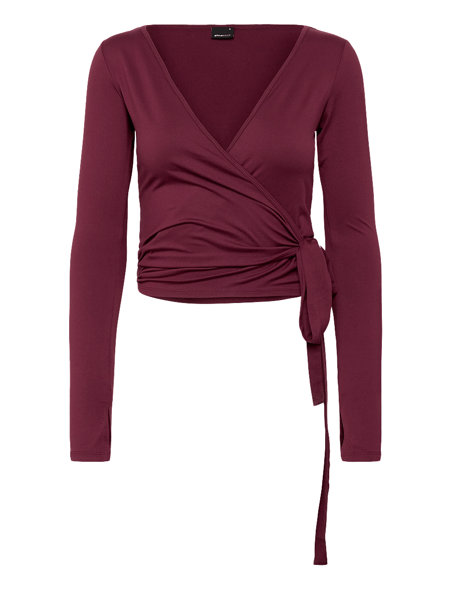 Gina Tricot - Soft wrap yoga cardigan - langærmede toppe - wine - 1