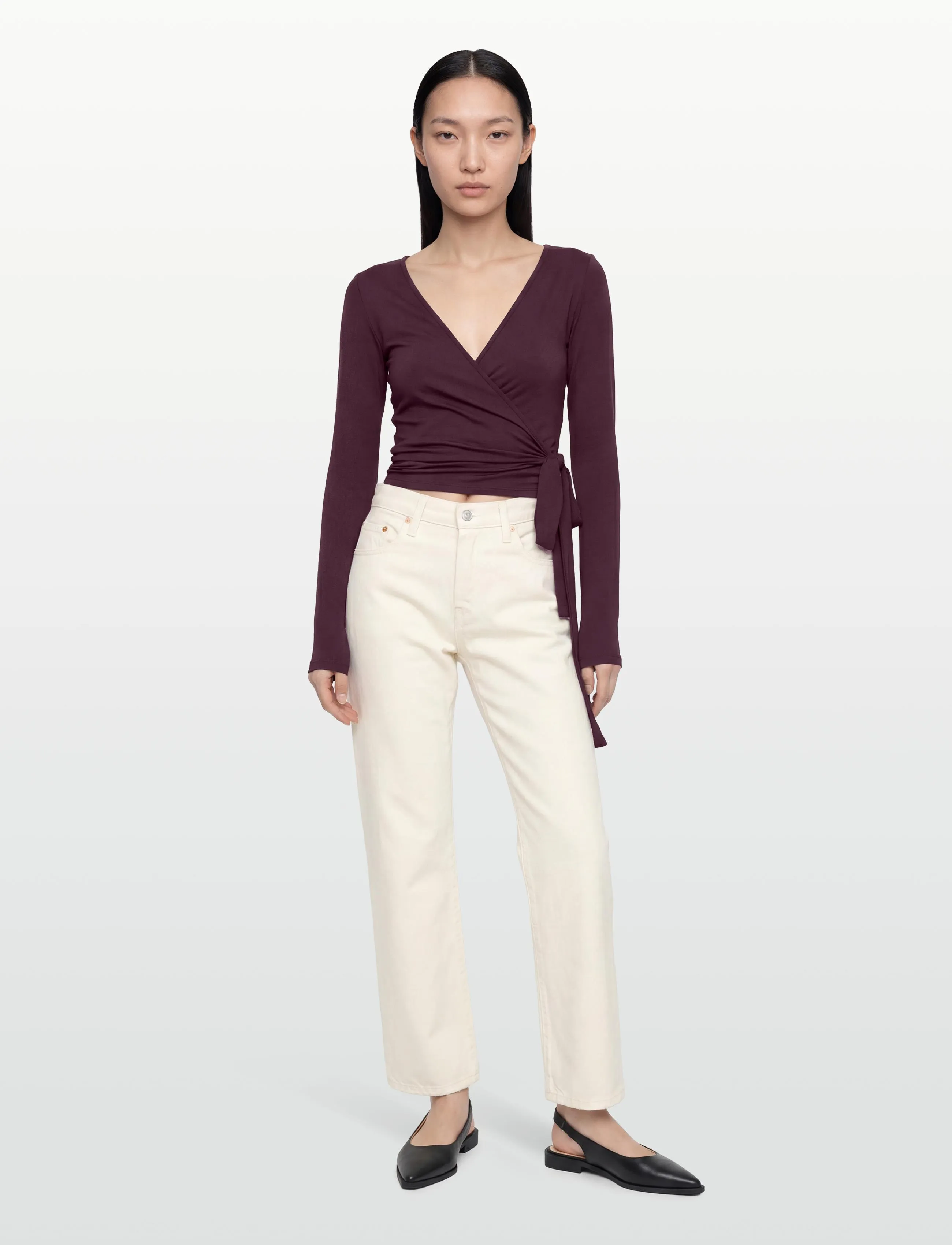 Gina Tricot Soft Wrap Yoga Cardigan, XS, T-shirts & Oberteile, Burgunderrot - Long-sleeved, Frauen