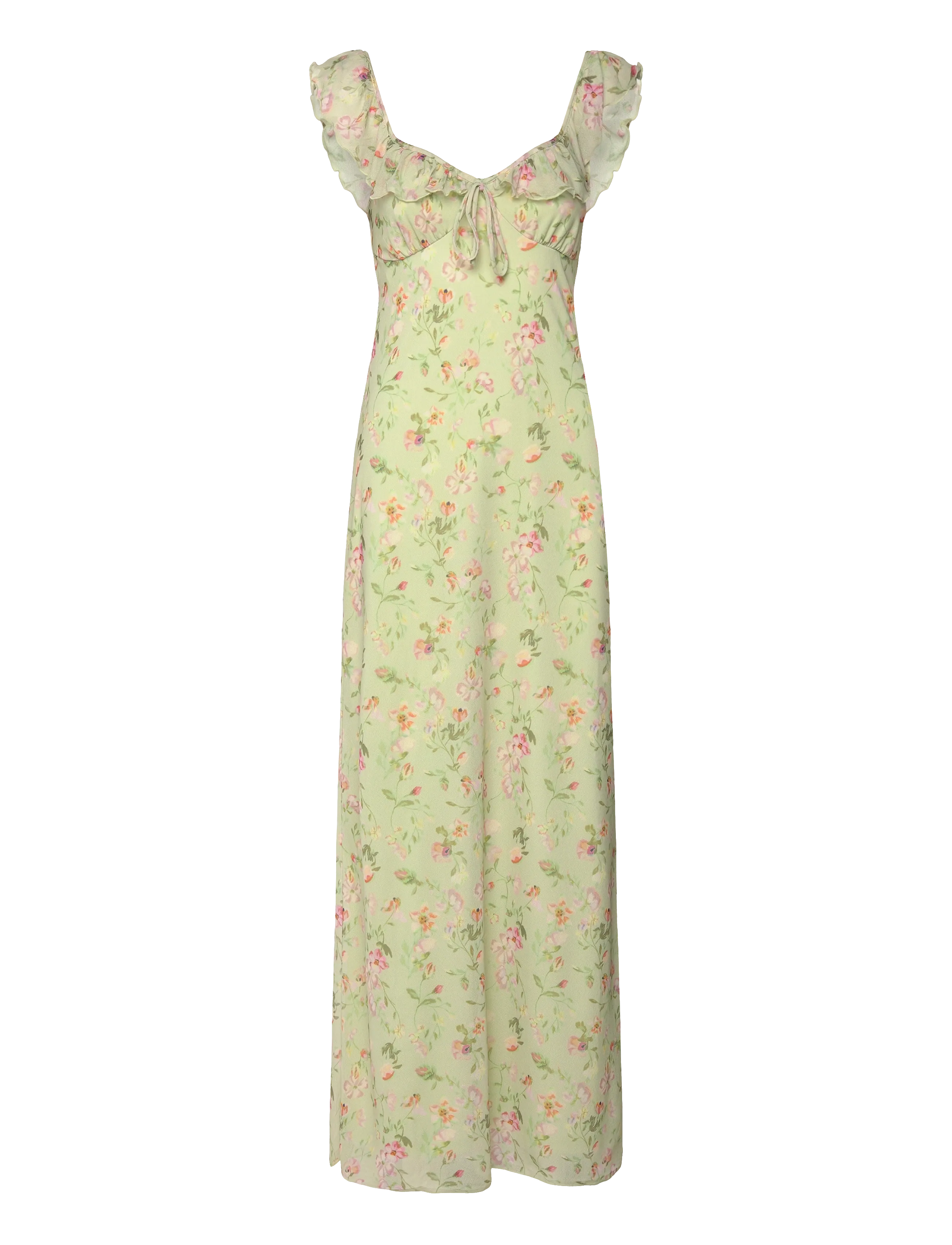Gina Tricot Frill maxi dress - Klänningar - BLOOM FLOWER PRINT / green