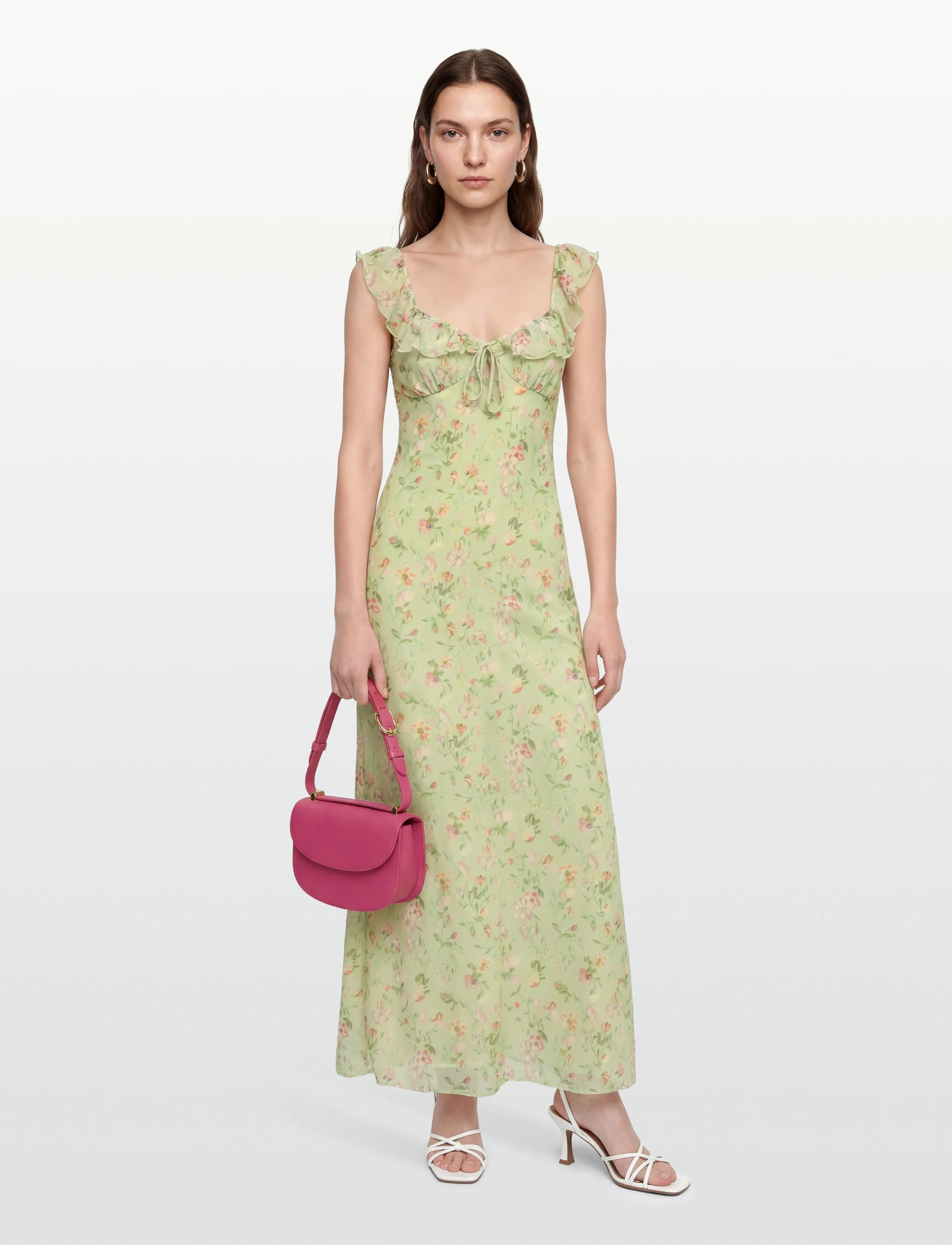 Gina Tricot Frill maxi dress - Kjoler - BLOOM FLOWER PRINT / green