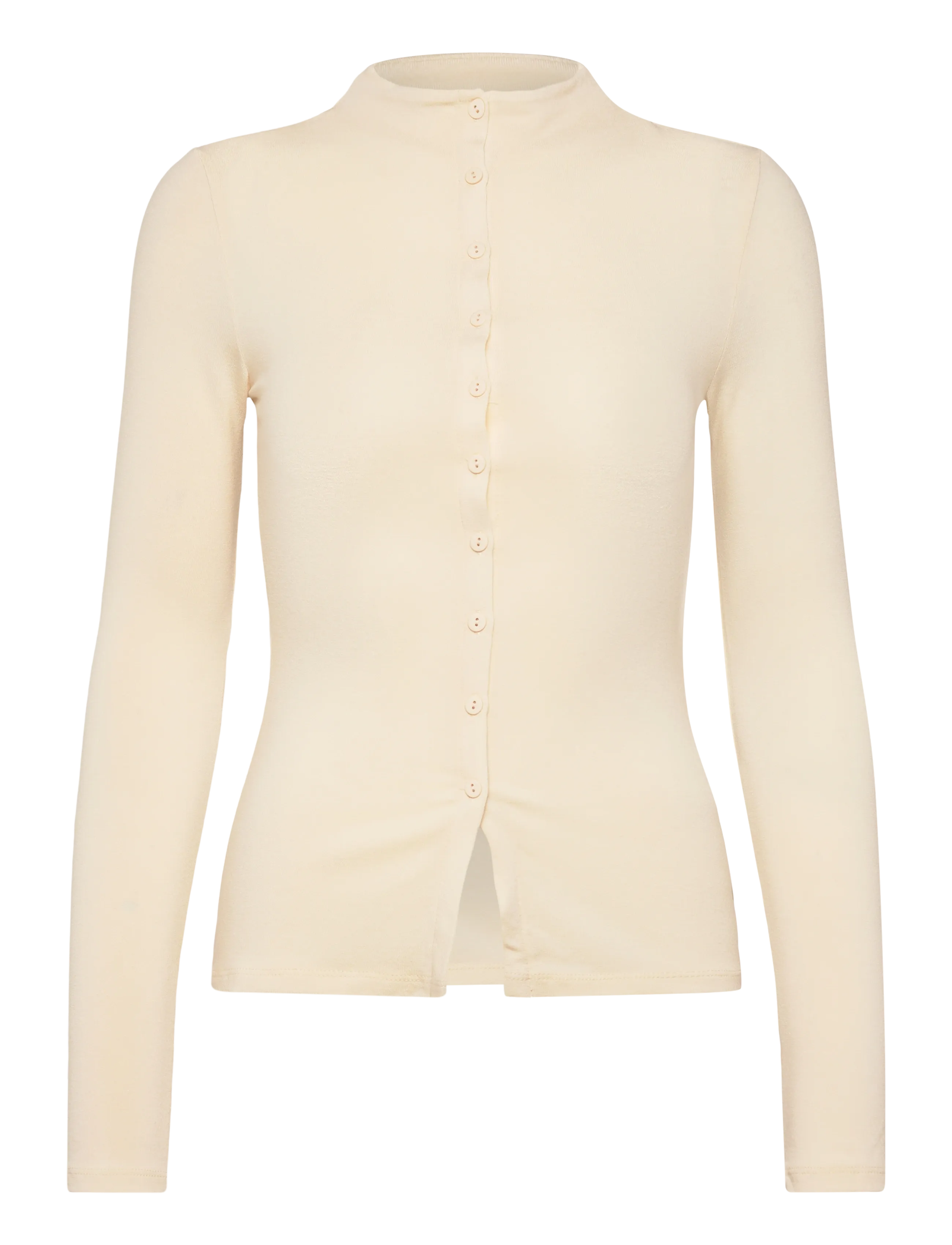 Gina Tricot Button down funnel neck top - Tøj - GARDENIA (1496) / beige