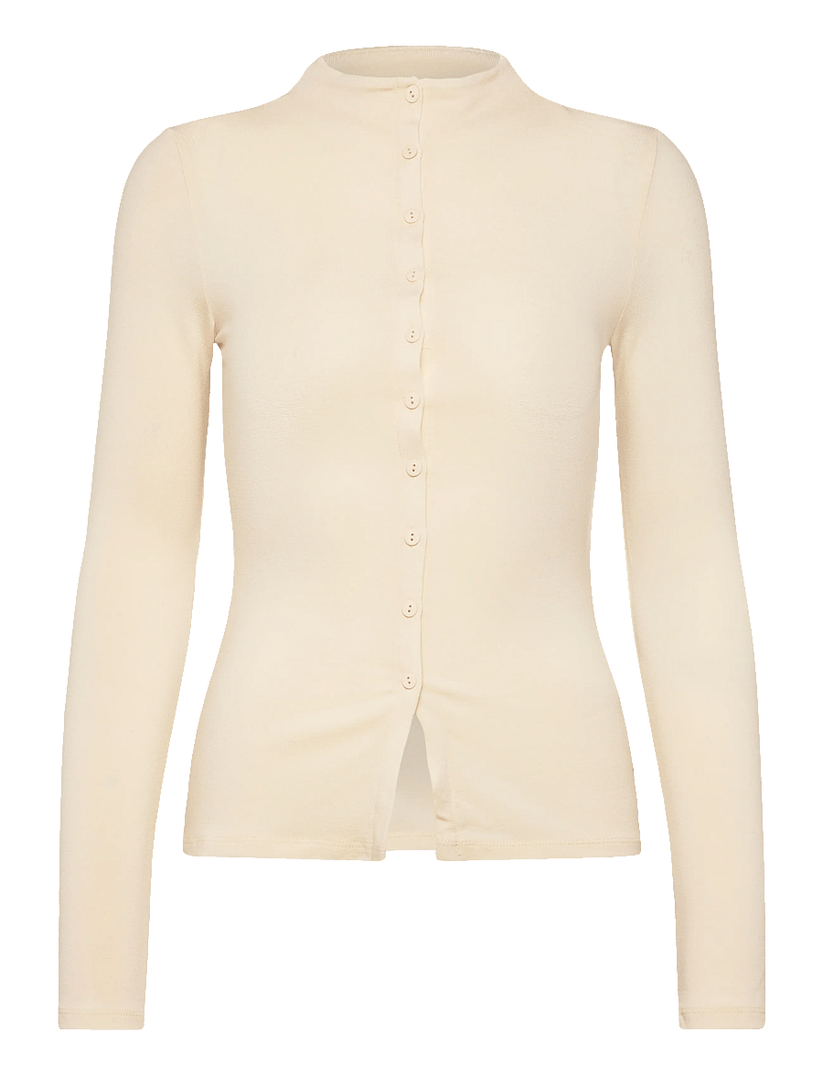 Gina Tricot - Button down funnel neck top - cardigans - gardenia (1496) - 1