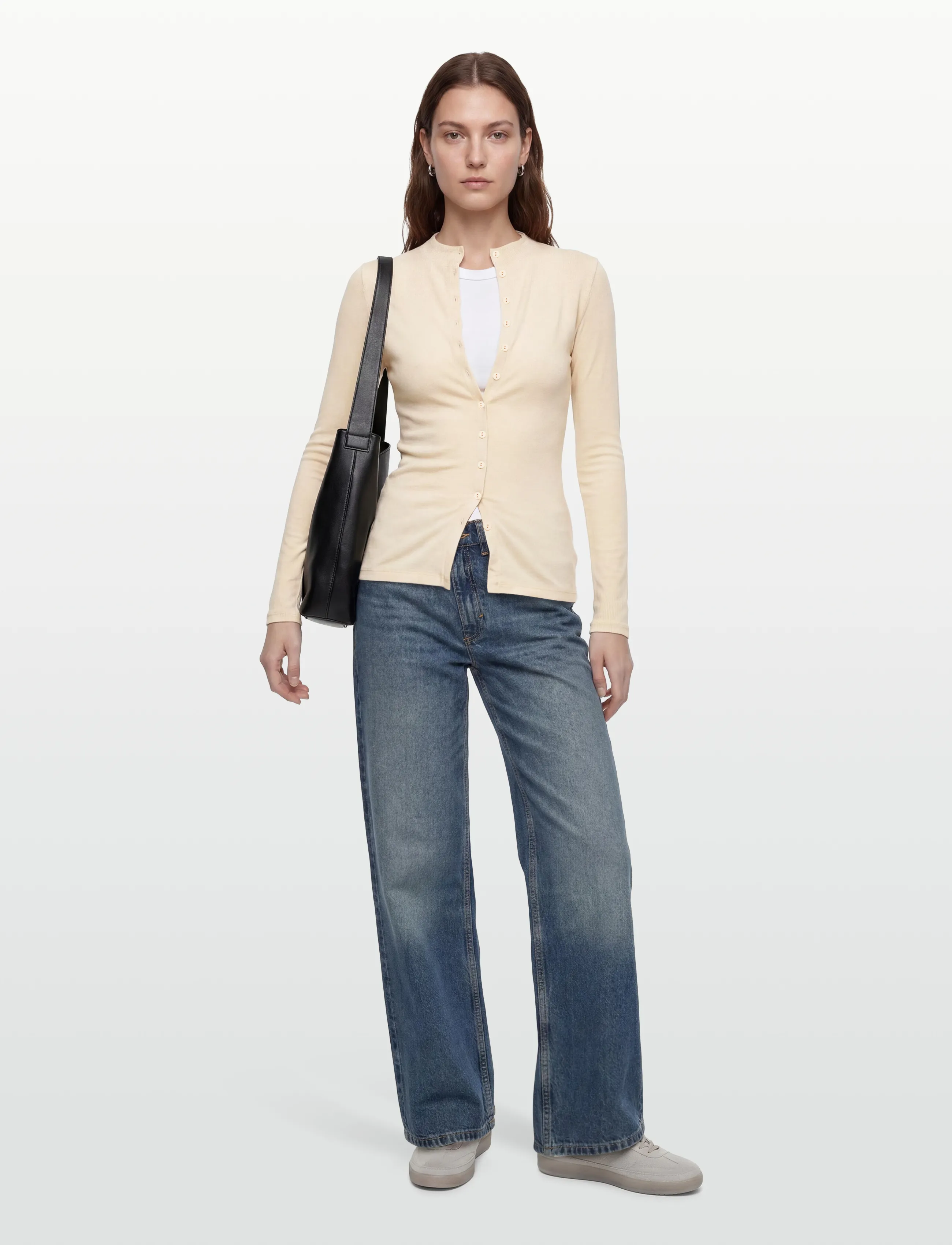 Gina Tricot - Button down funnel neck top - cardigans - gardenia (1496) - 0