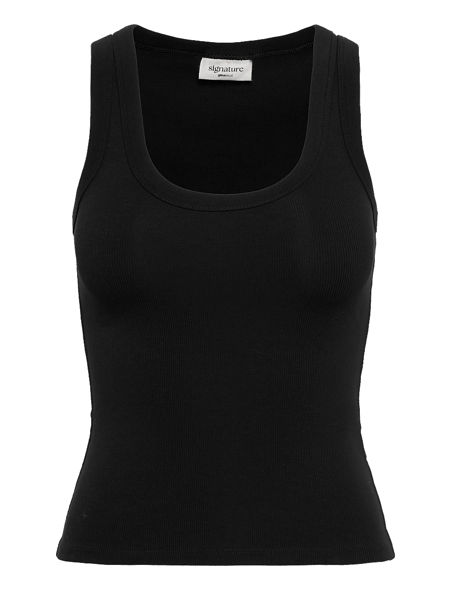Gina Tricot - Super stretch scoop neck tank - linnen - black (9000) - 1