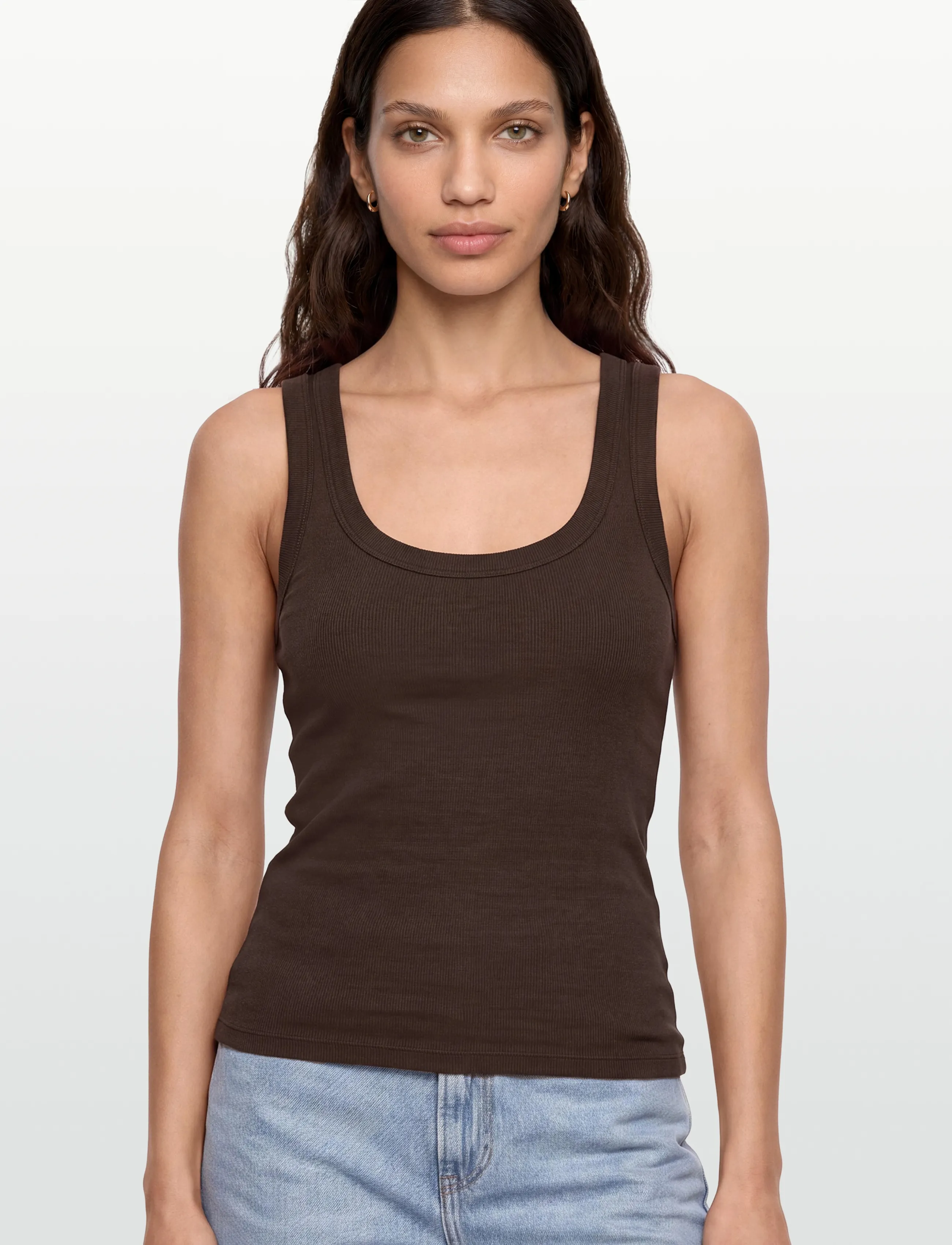 Gina Tricot - Super stretch scoop neck tank - sleeveless tops - seal brown (7083) - 3