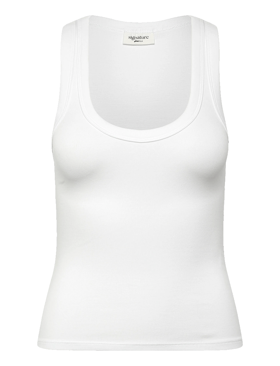 Gina Tricot - Super stretch scoop neck tank - linnen - white (1000) - 1