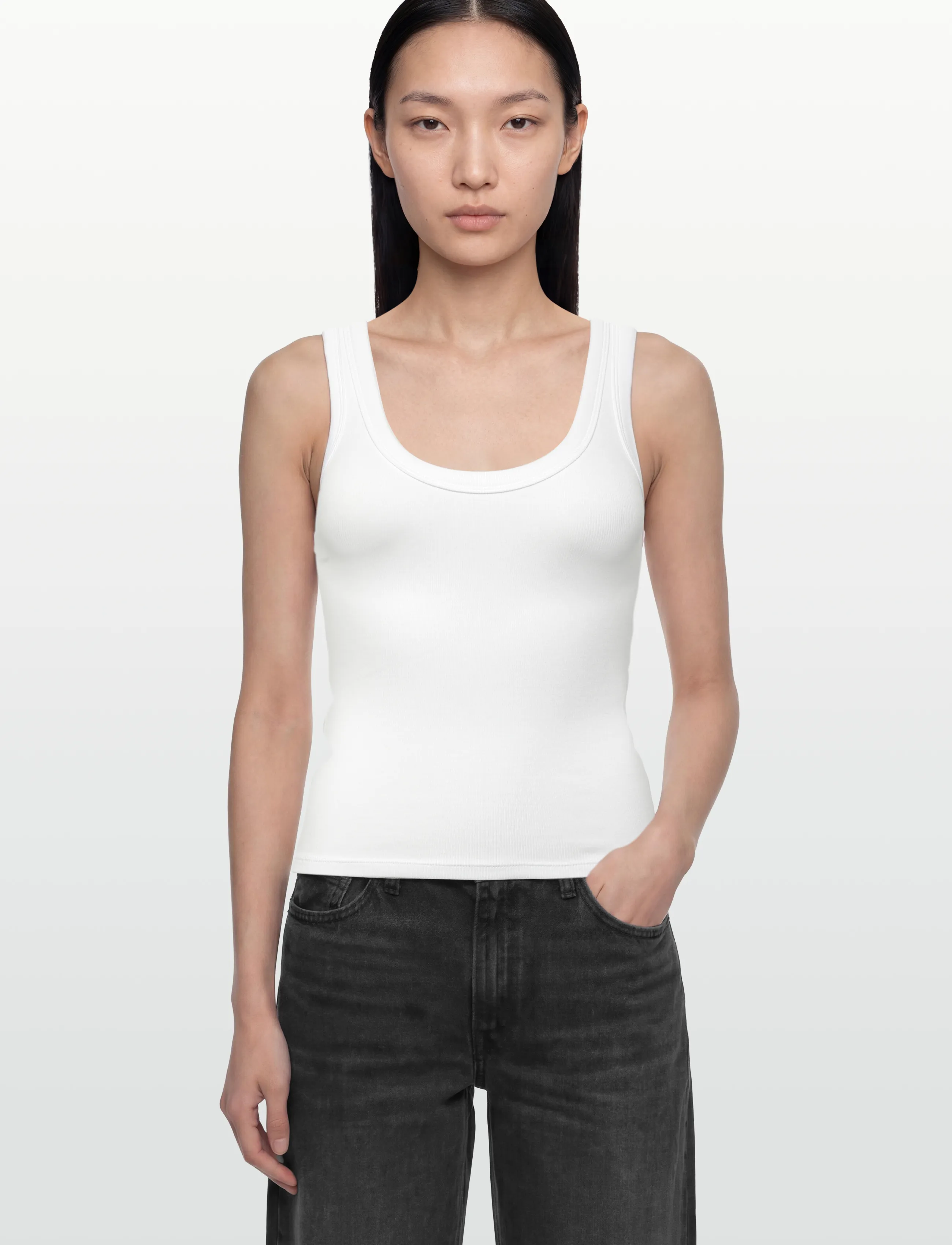 Gina Tricot - Super stretch scoop neck tank - tanktops - white (1000) - 3