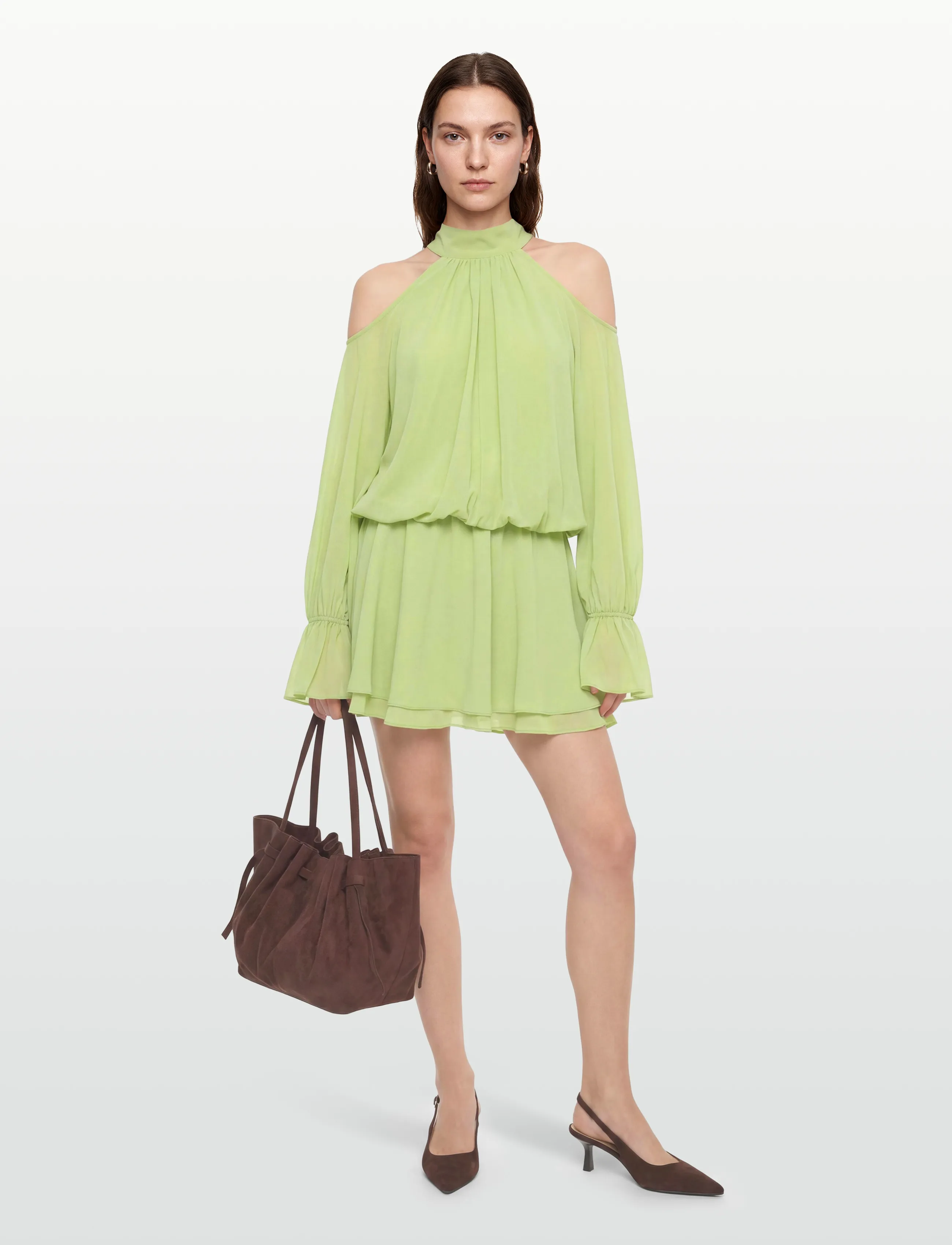 Gina Tricot Boho Chiffon Mini Dress, 40, Dresses, Grün - Short Frauen