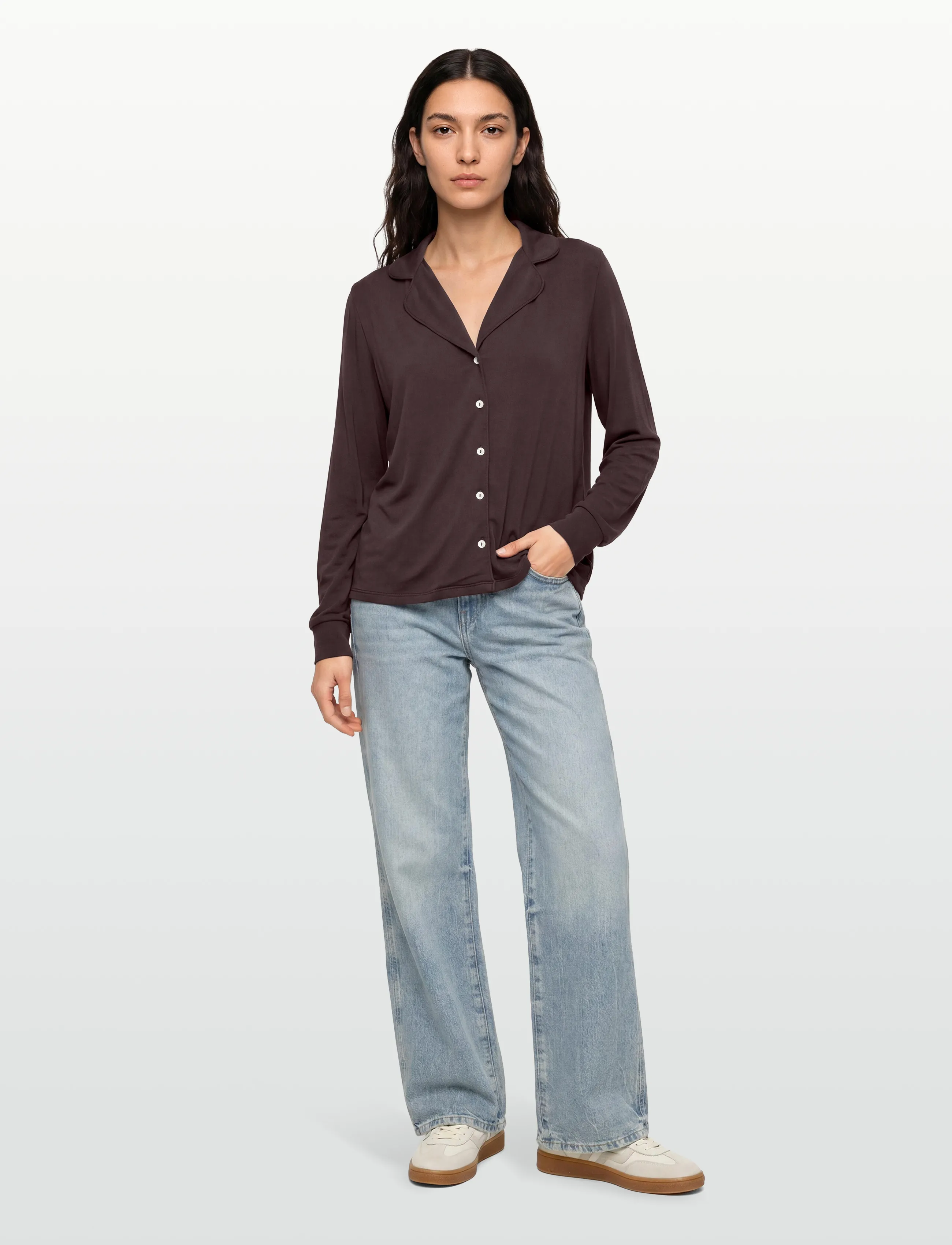 Gina Tricot - Soft pyjamas shirt - oberteile - chocolate plum (4015) - 0