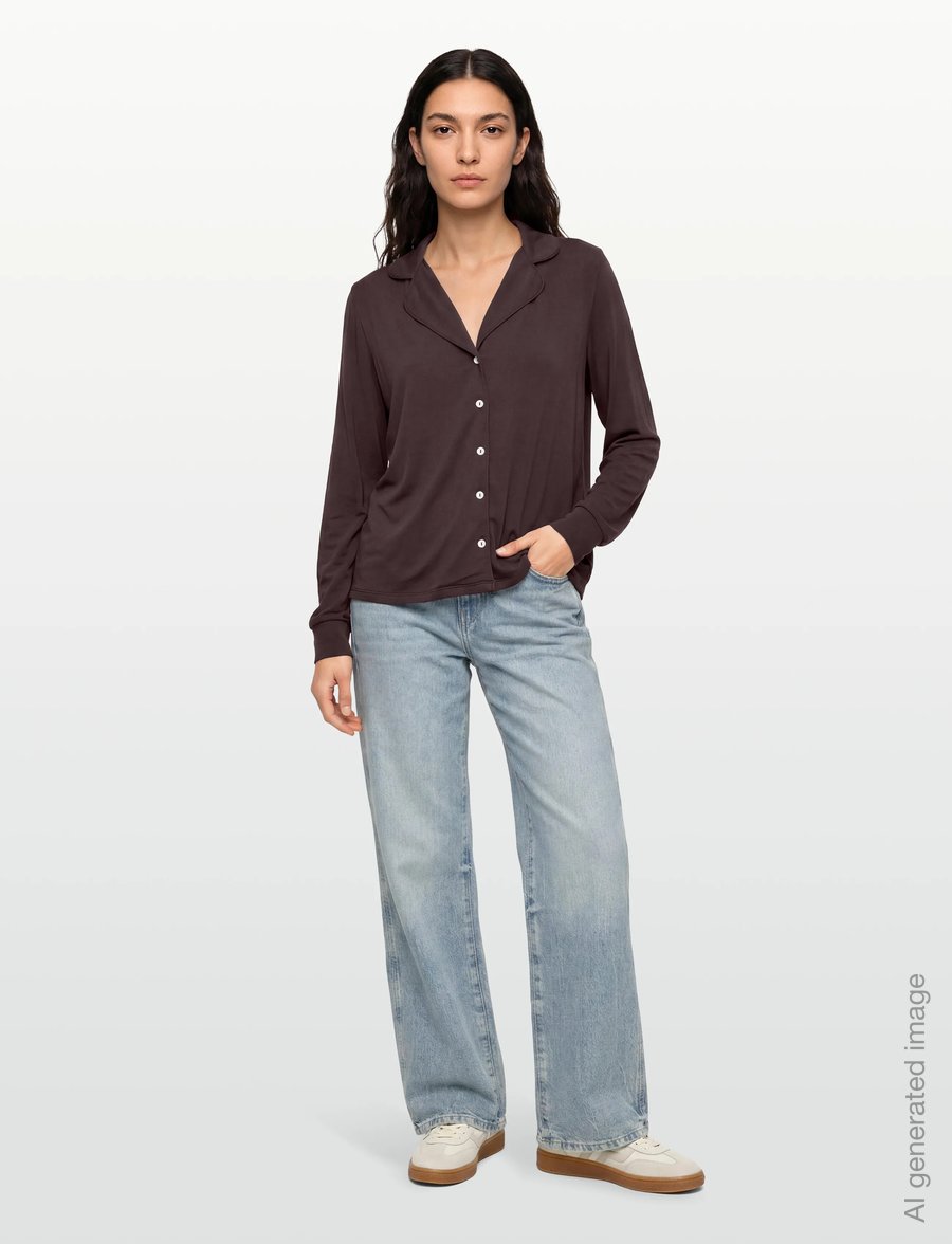Gina Tricot - Soft pyjamas shirt - overdele - chocolate plum (4015) - 0