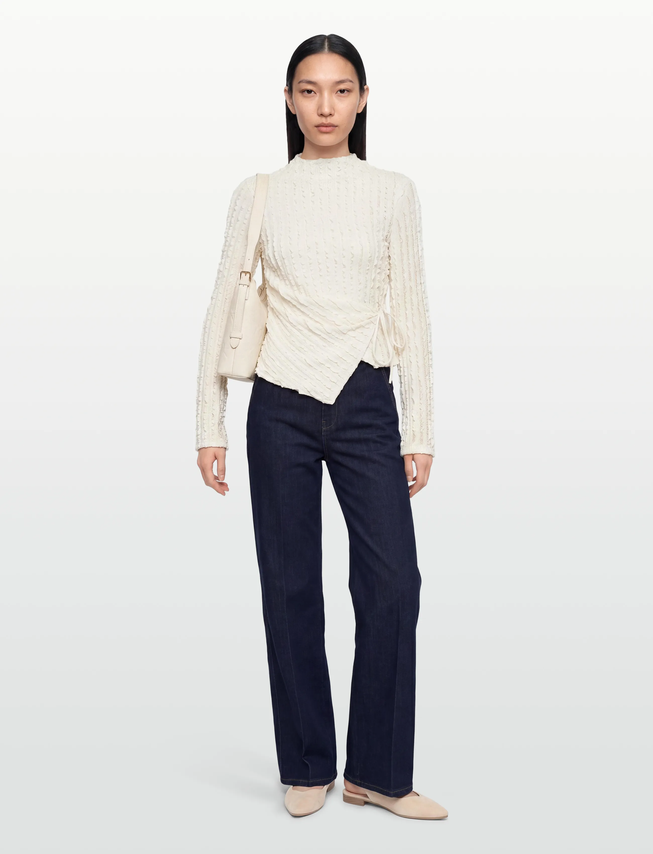 Gina Tricot - Textured tie detail top - hauts à manches longues - gardenia (1496) - 0