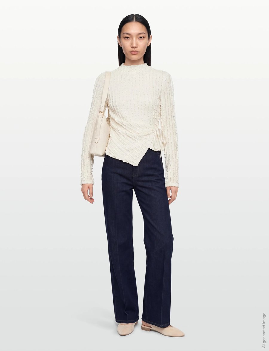 Gina Tricot - Textured tie detail top - hauts à manches longues - gardenia (1496) - 0