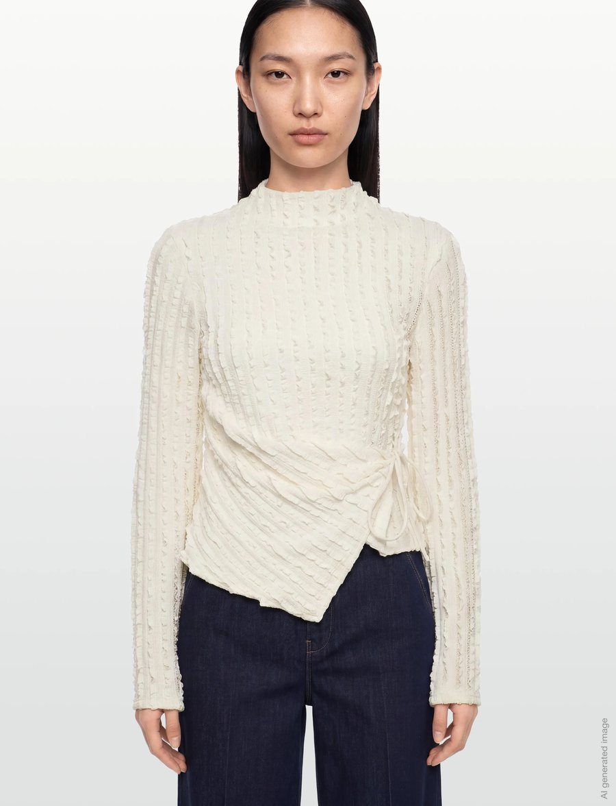 Gina Tricot - Textured tie detail top - hauts à manches longues - gardenia (1496) - 3