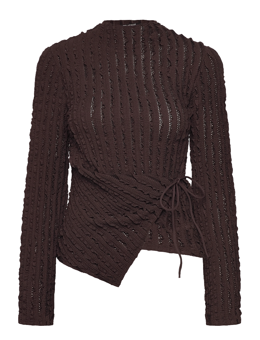 Gina Tricot - Textured tie detail top - langærmede toppe - mole (7382) - 0