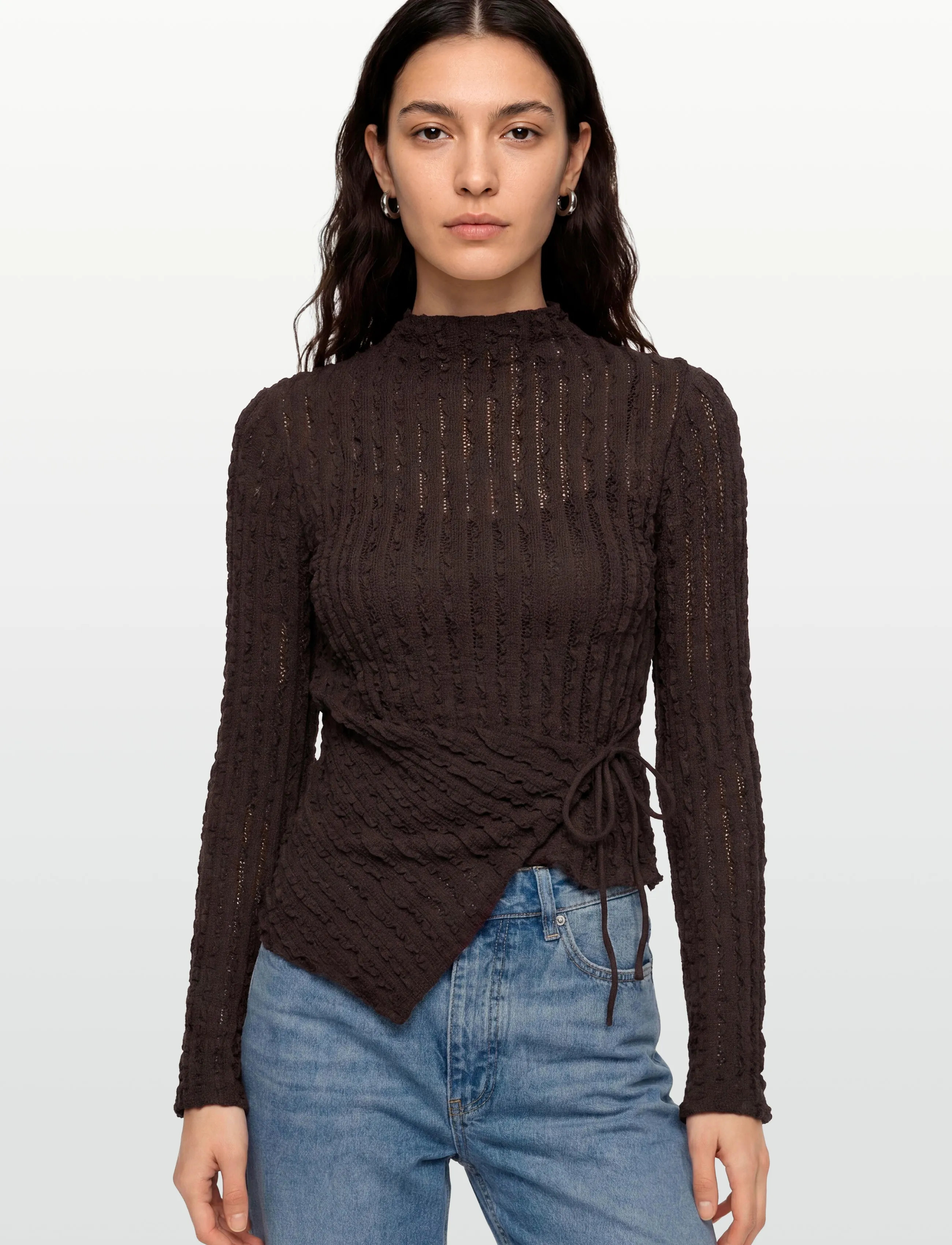 Gina Tricot - Textured tie detail top - langærmede toppe - mole (7382) - 3