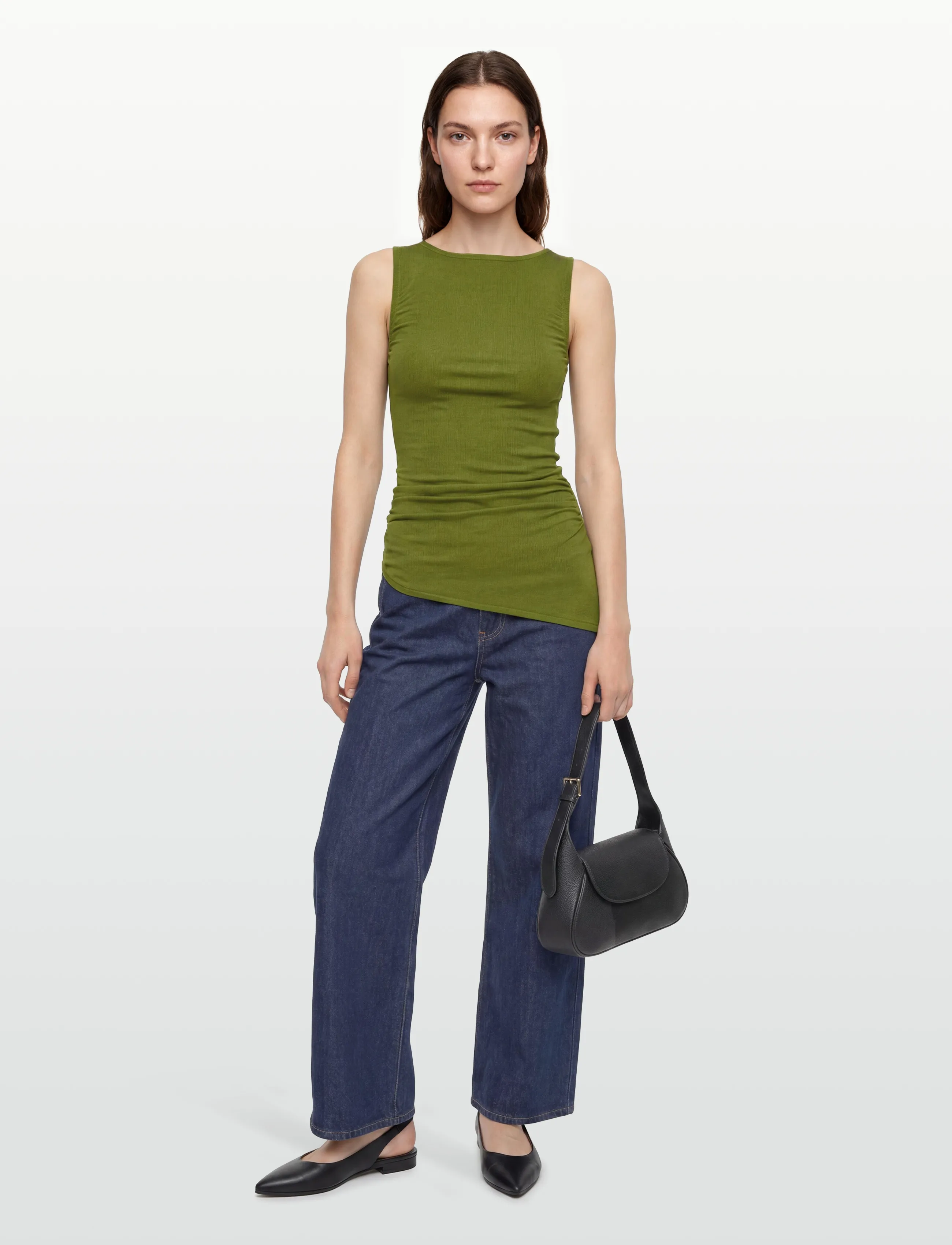 Gina Tricot Asymmetric Knitted Top, Kvinder, Asymmetrisk Strikket Top, Grøn, Str: L