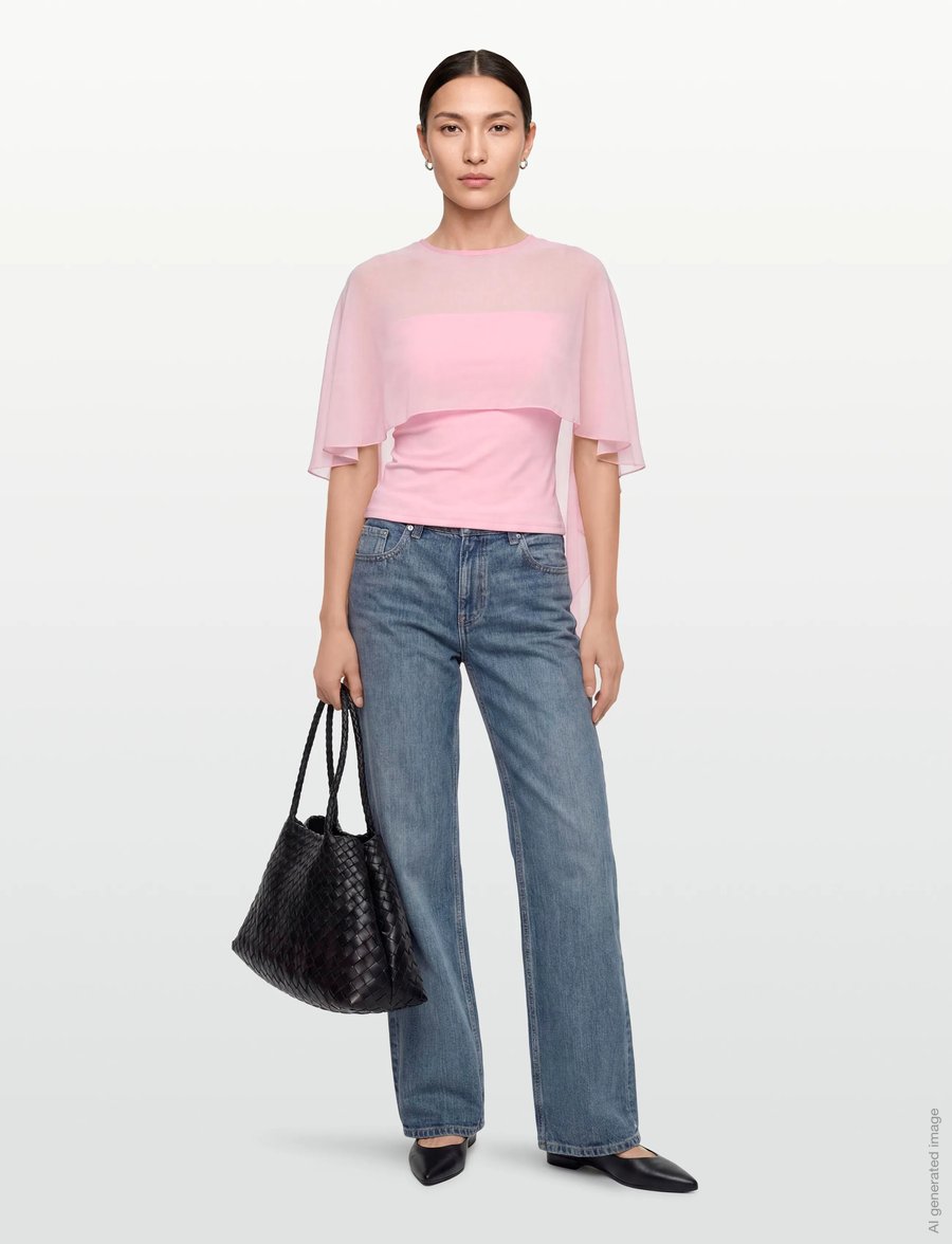 Gina Tricot - Chiffon cape top - långärmade blusar - pink - 0