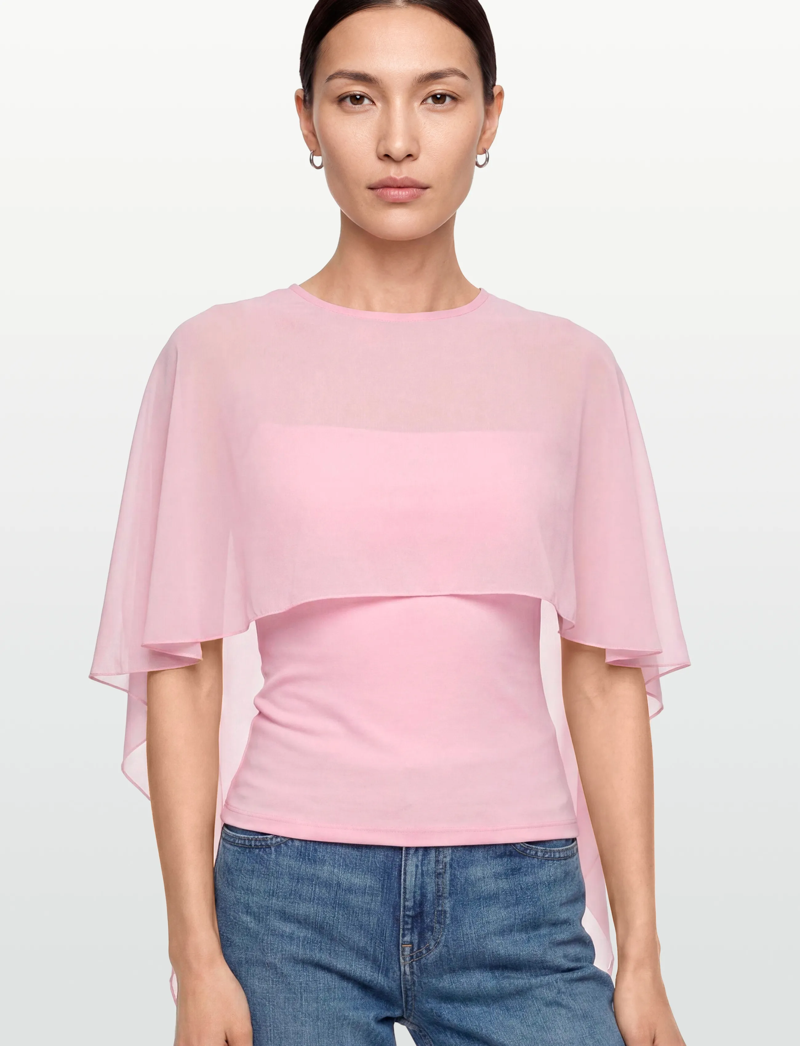 Gina Tricot - Chiffon cape top - långärmade blusar - pink - 3