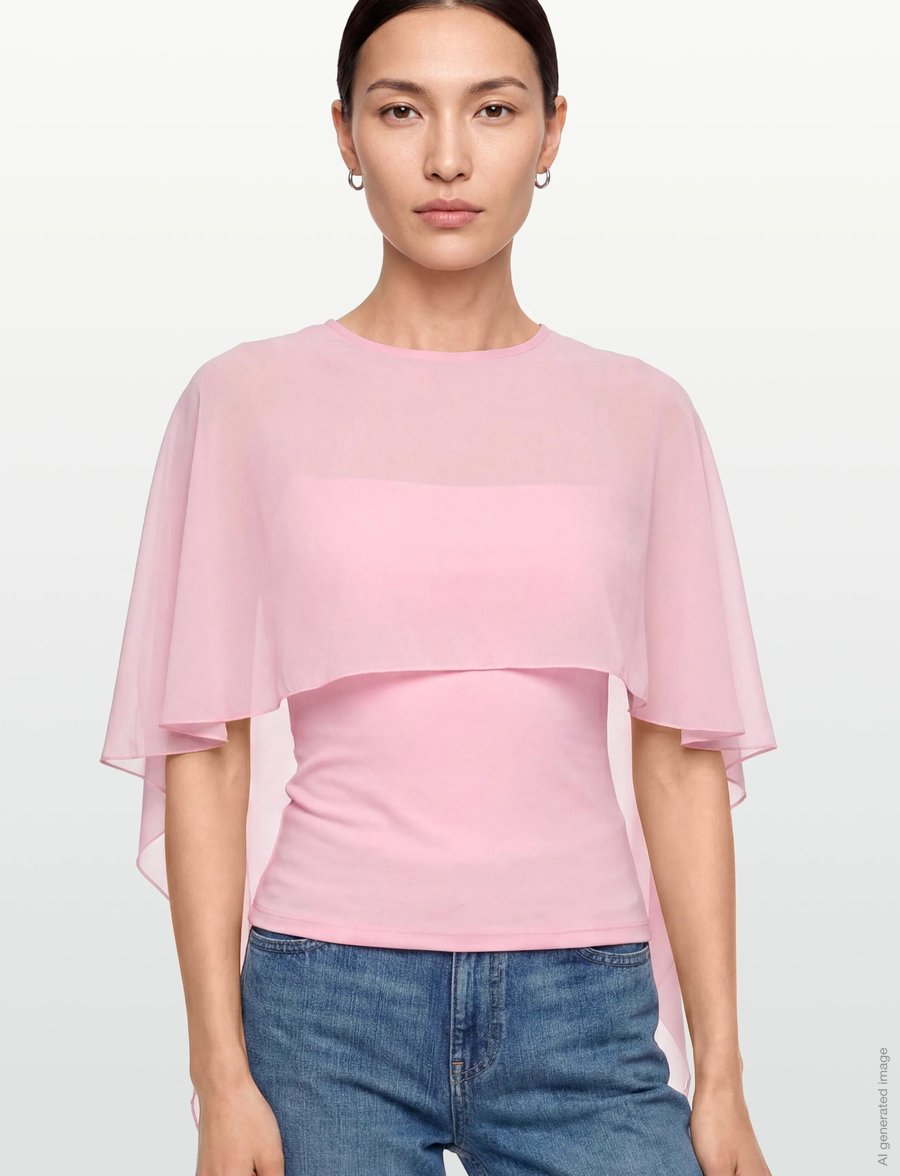 Gina Tricot - Chiffon cape top - långärmade blusar - pink - 3