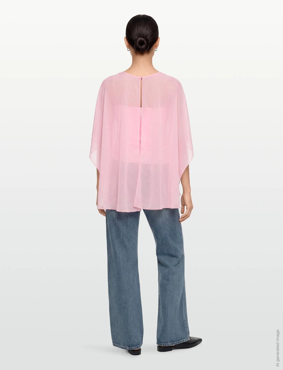 Gina Tricot - Chiffon cape top - långärmade blusar - pink - 4