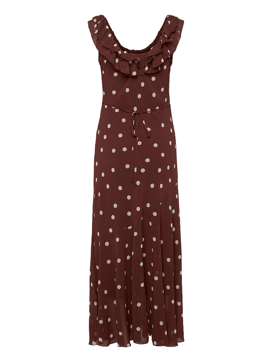 Gina Tricot - Maxi frill dress - maxi kjoler - brown dot aop (7963) - 1