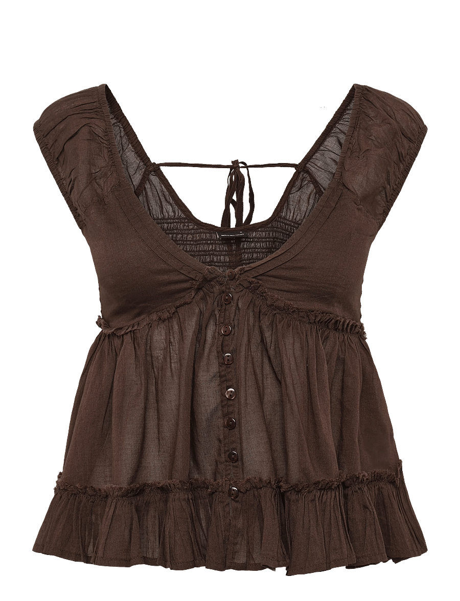 Gina Tricot - Peplum top - kortärmade blusar - brown - 0