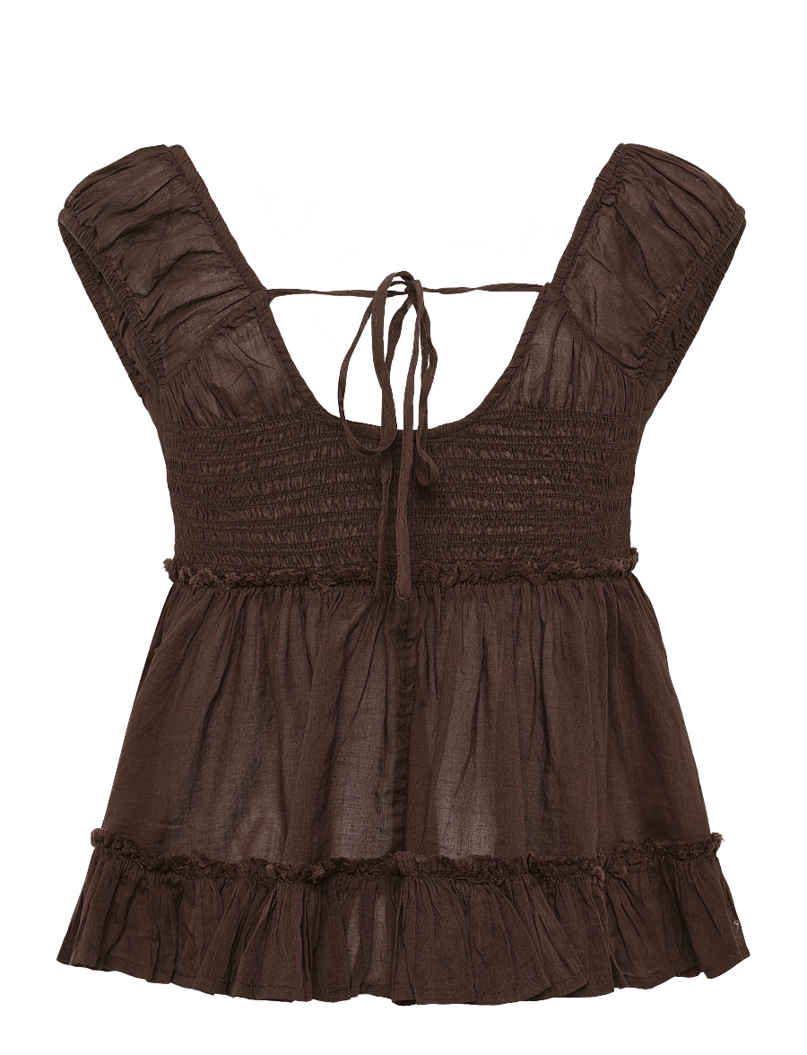 Gina Tricot - Peplum top - kortärmade blusar - brown - 1