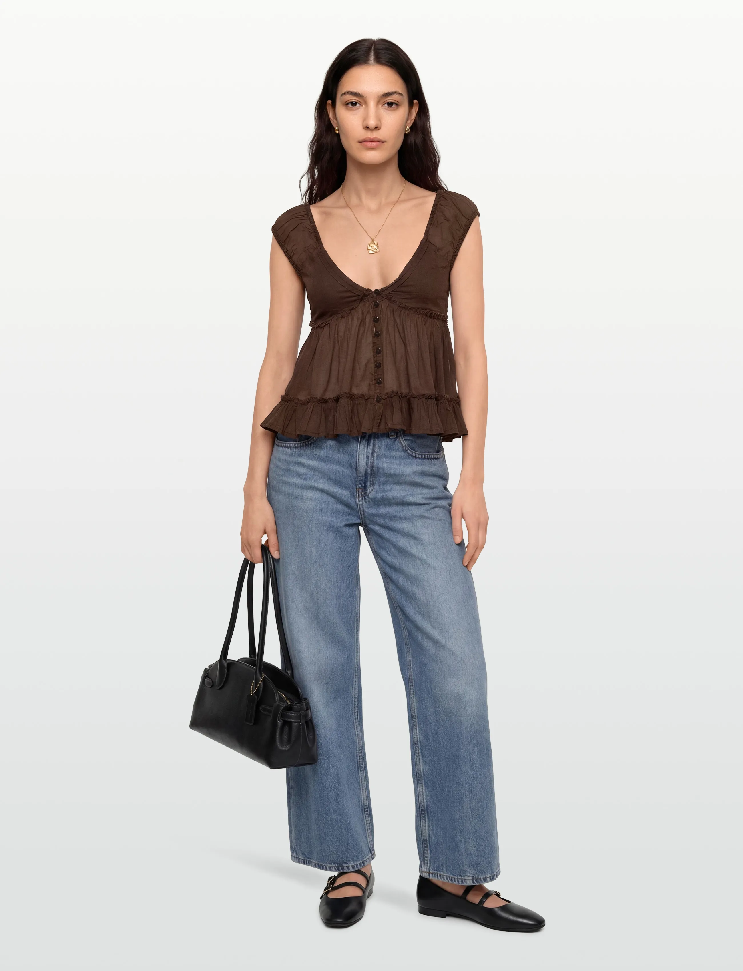 Gina Tricot Peplum Top, Kvinder, Peplum Top, Brun, Str: S