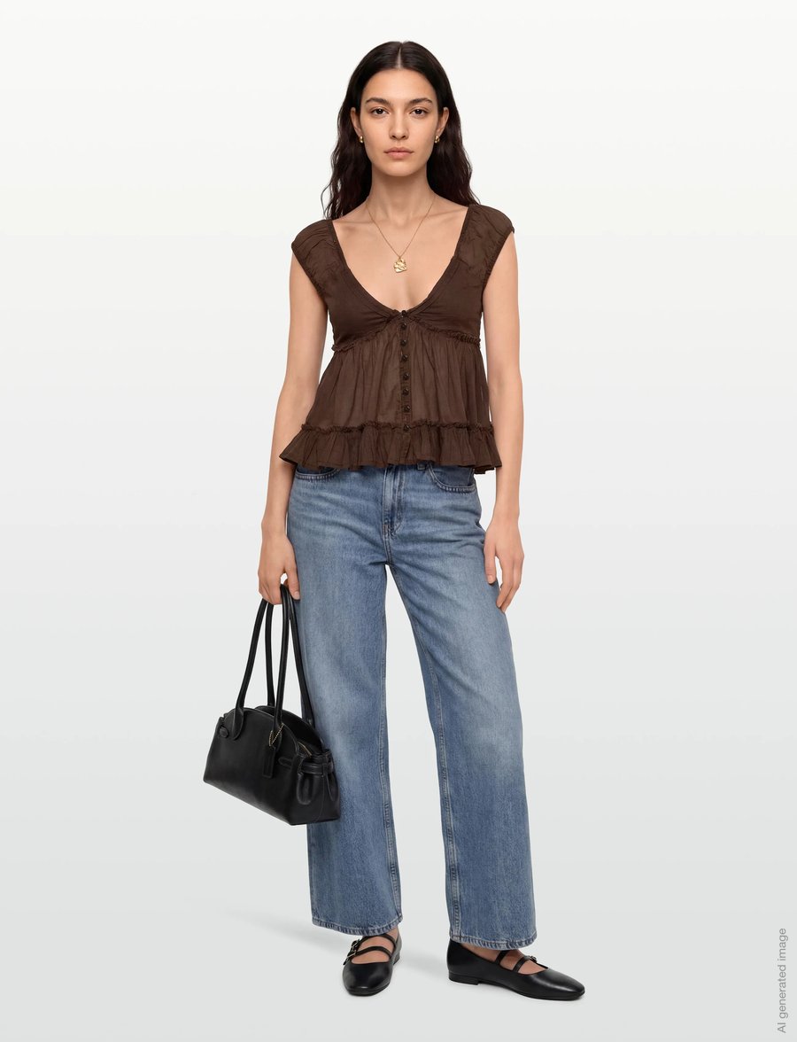 Gina Tricot - Peplum top - kortærmede bluser - brown - 0