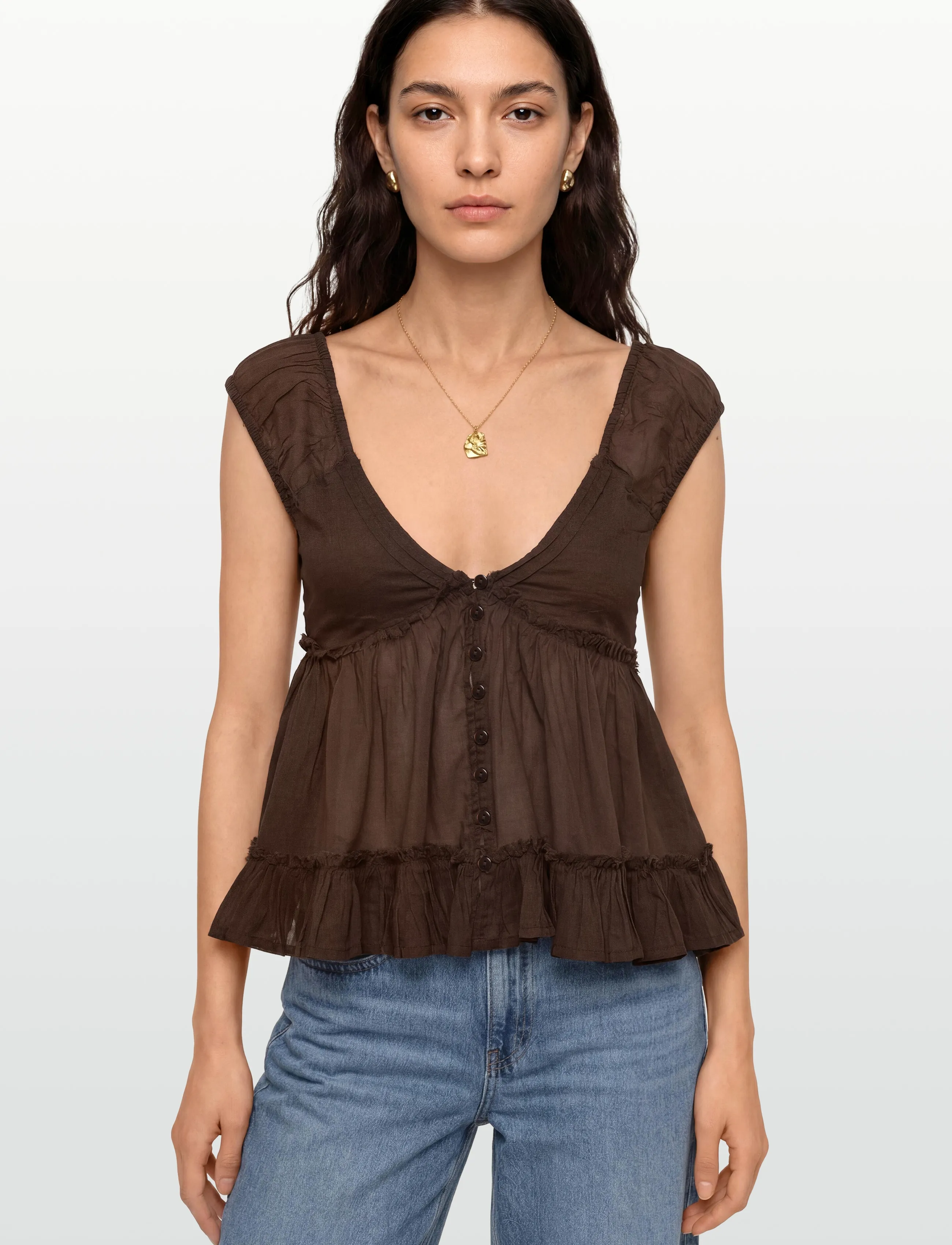Gina Tricot - Peplum top - kortærmede bluser - brown - 3