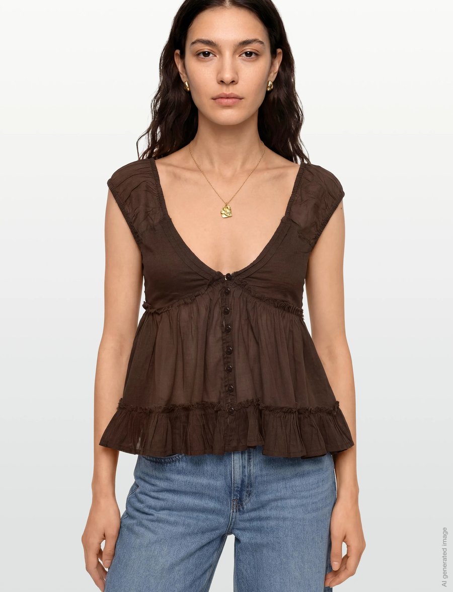 Gina Tricot - Peplum top - kortærmede bluser - brown - 3