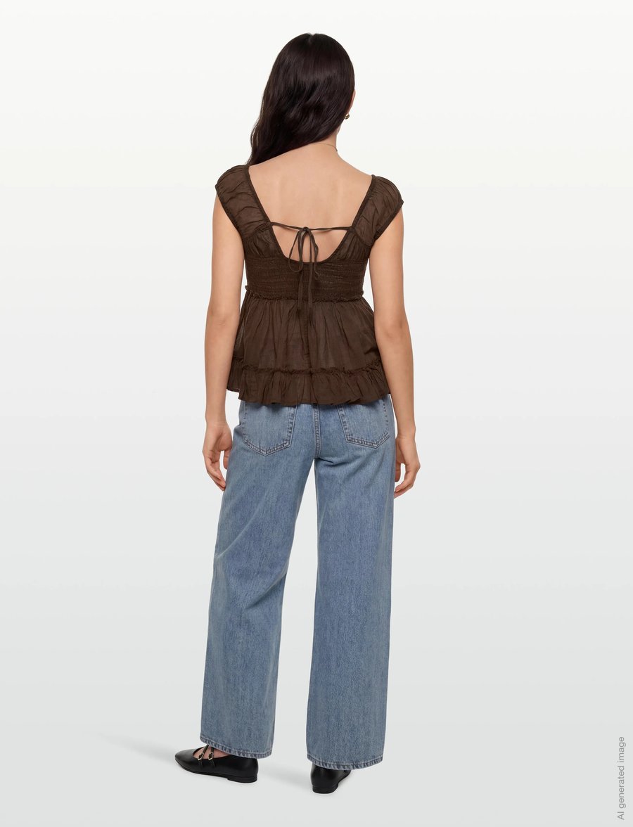 Gina Tricot - Peplum top - kortærmede bluser - brown - 4
