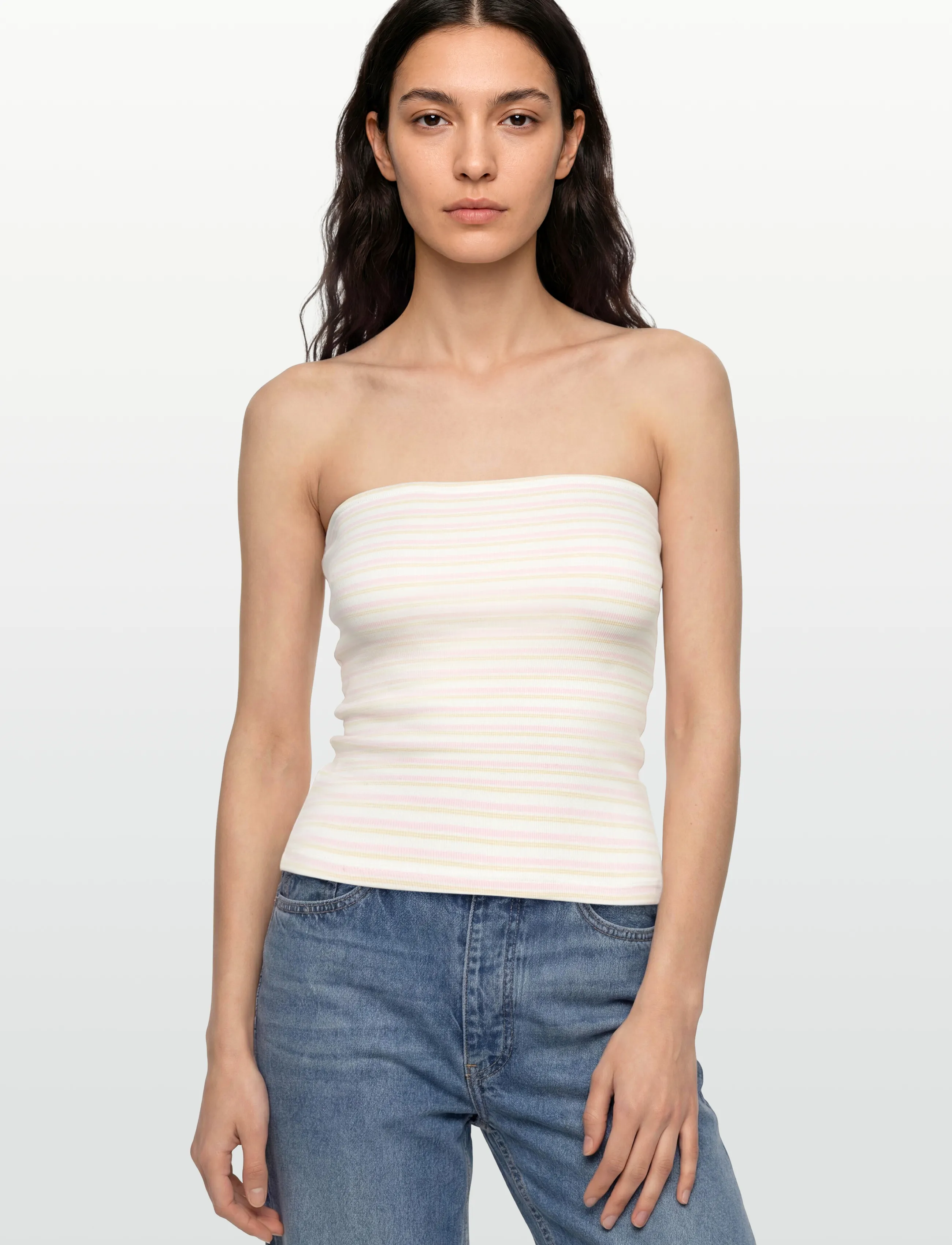 Gina Tricot - Super stretch tube top - crop tops - pink/yellow stripe - 3