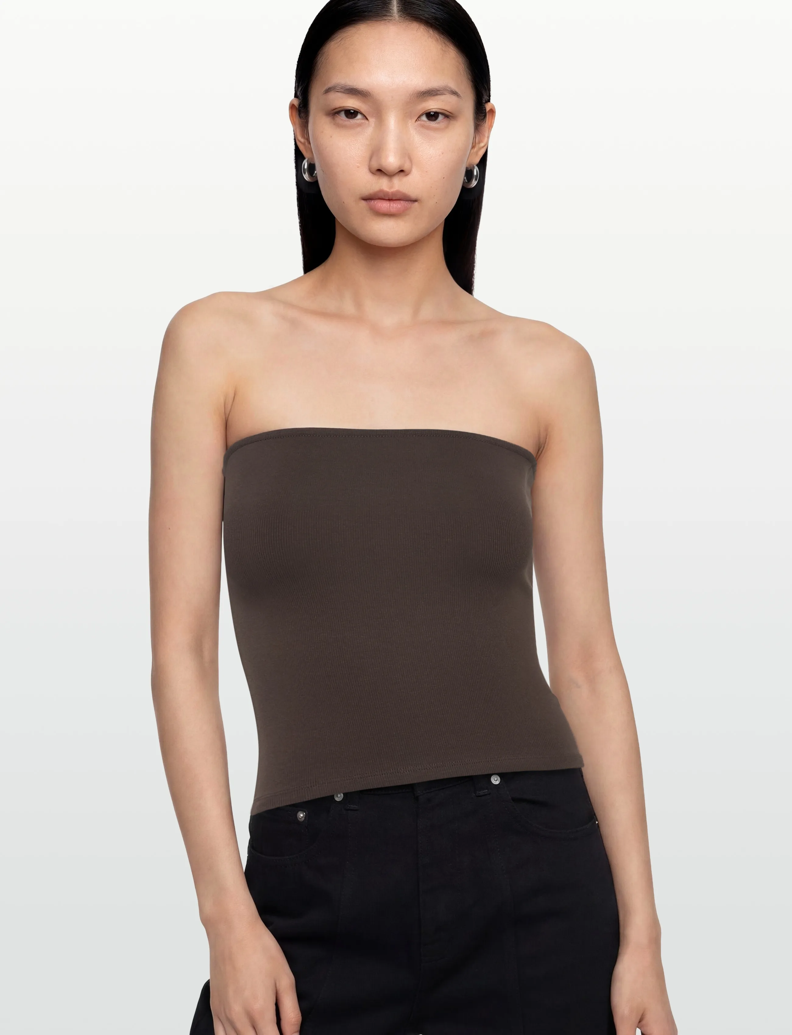 Gina Tricot - Super stretch tube top - crop tops - seal brown (7083) - 3