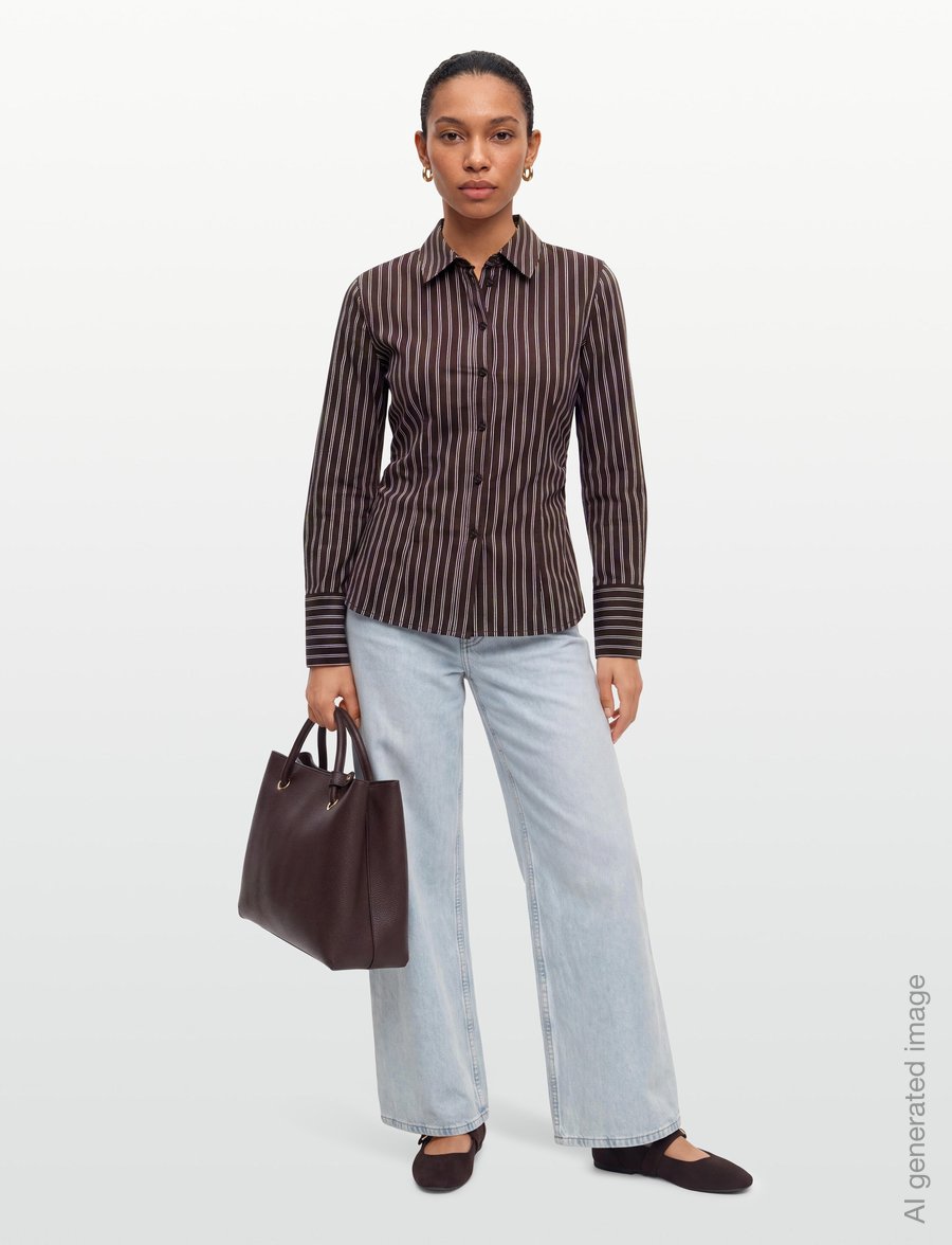 Gina Tricot - Shaped shirt - langärmlige hemden - brown/stripe (7123) - 0