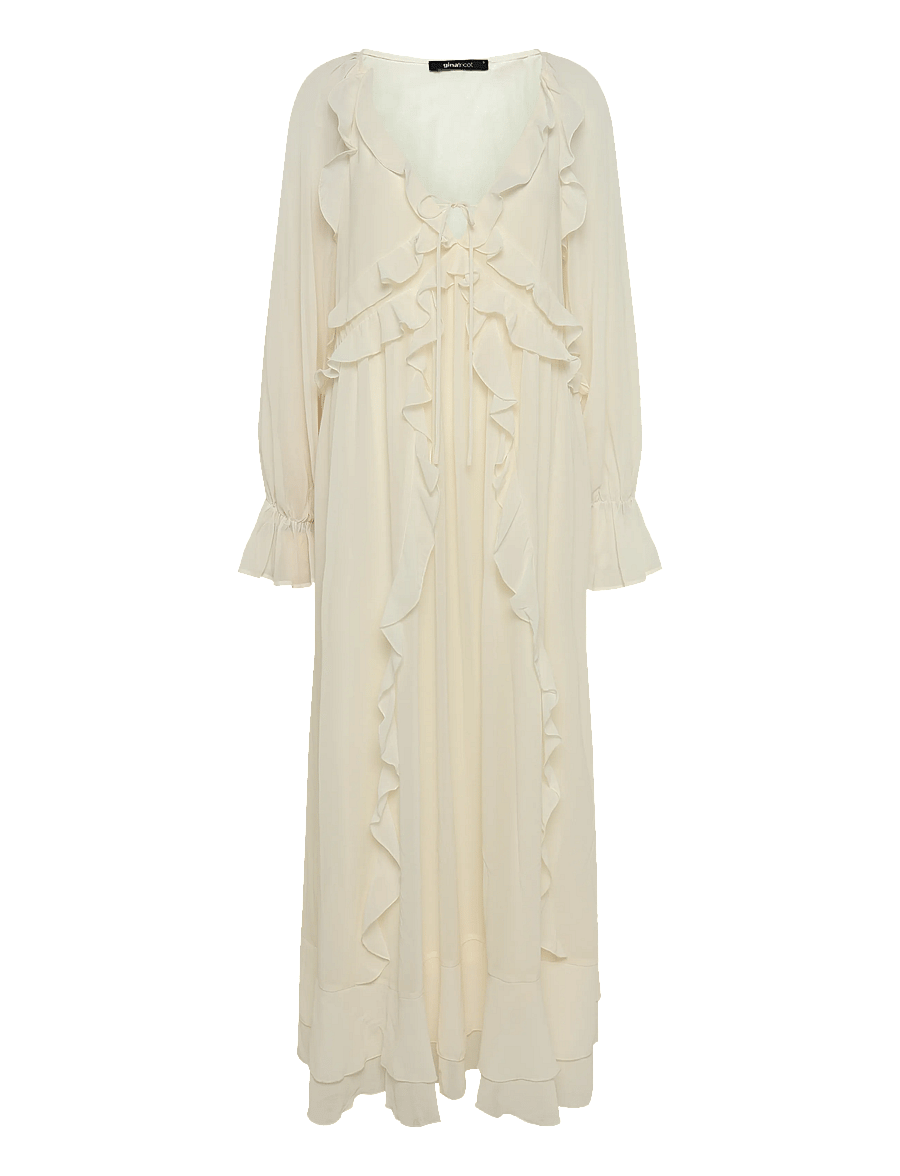 Gina Tricot - Chiffon maxi long sleeve dress - sommerkleider - creme (1263) - 0