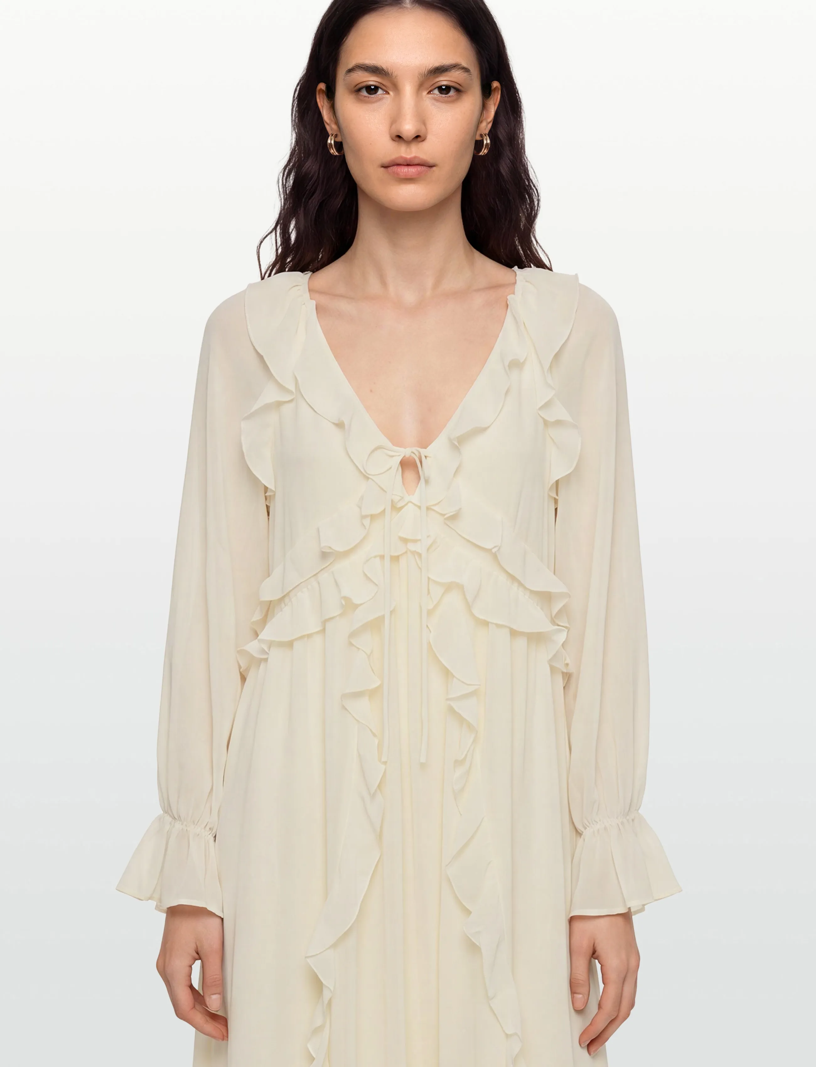 Gina Tricot - Chiffon maxi long sleeve dress - suvekleidid - creme (1263) - 3