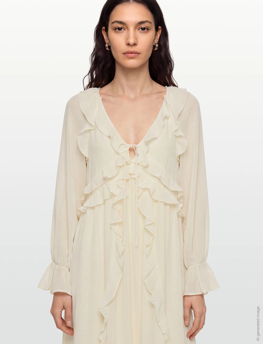 Gina Tricot - Chiffon maxi long sleeve dress - suvekleidid - creme (1263) - 3