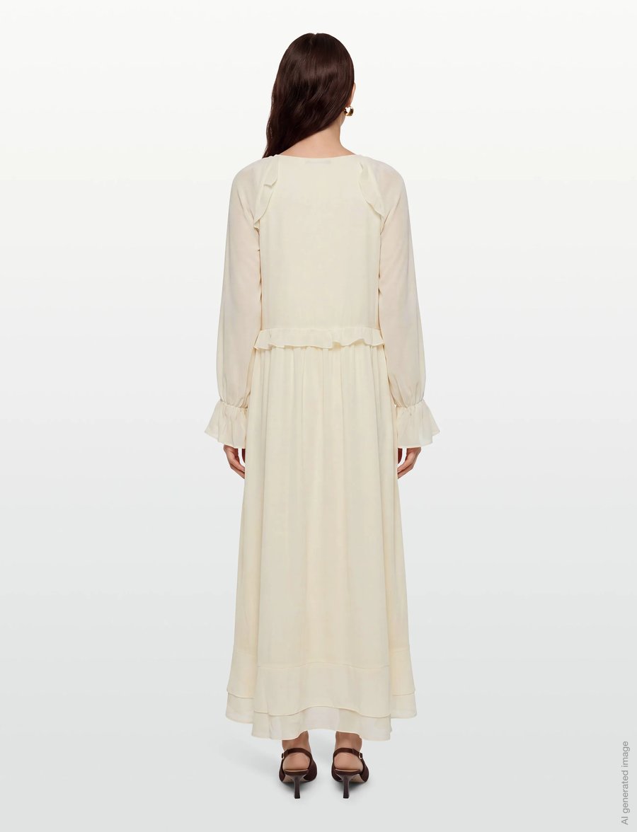 Gina Tricot - Chiffon maxi long sleeve dress - suvekleidid - creme (1263) - 4