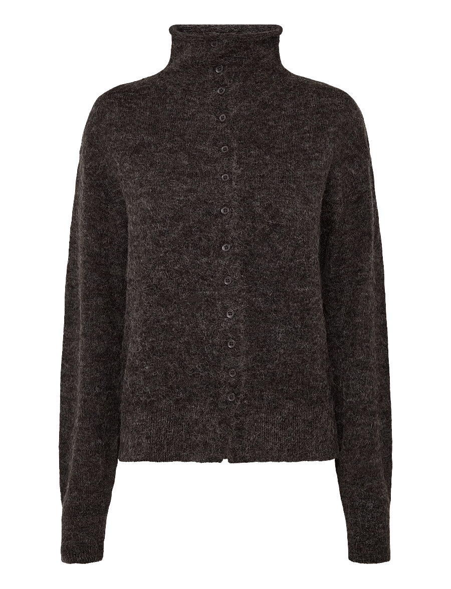 Gina Tricot - Alpaca funnel knitted cardigan - cardigans - brown melange (7924) - 0