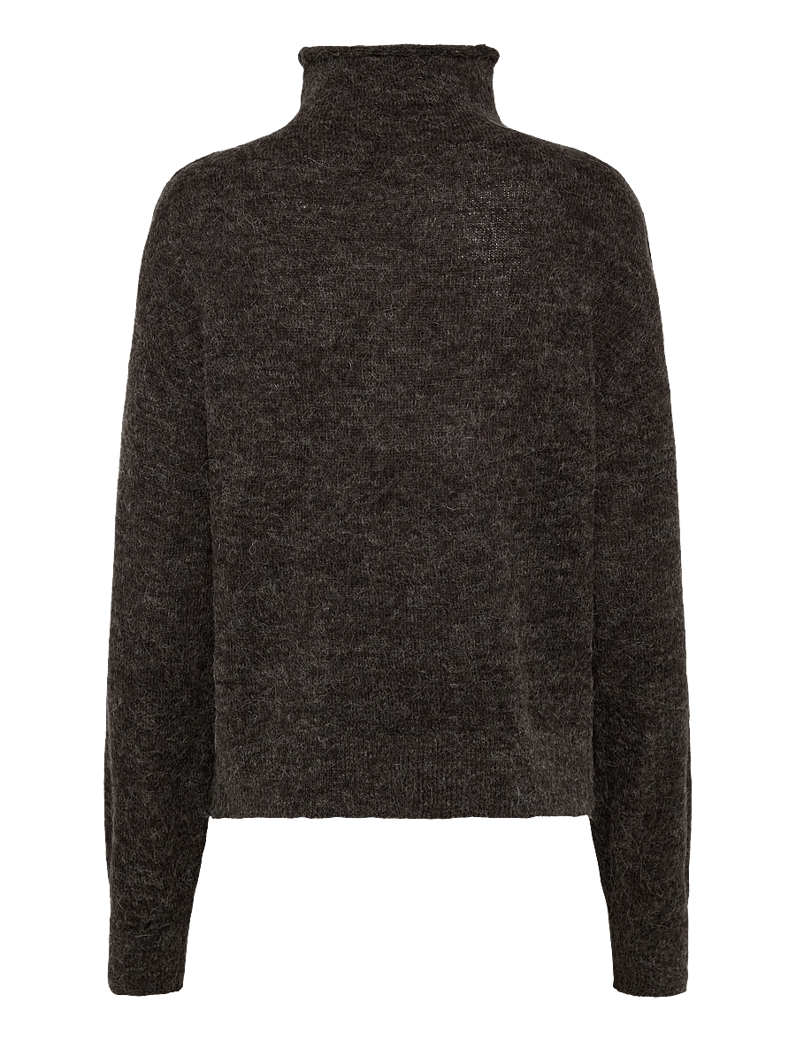 Gina Tricot - Alpaca funnel knitted cardigan - cardigans - brown melange (7924) - 1