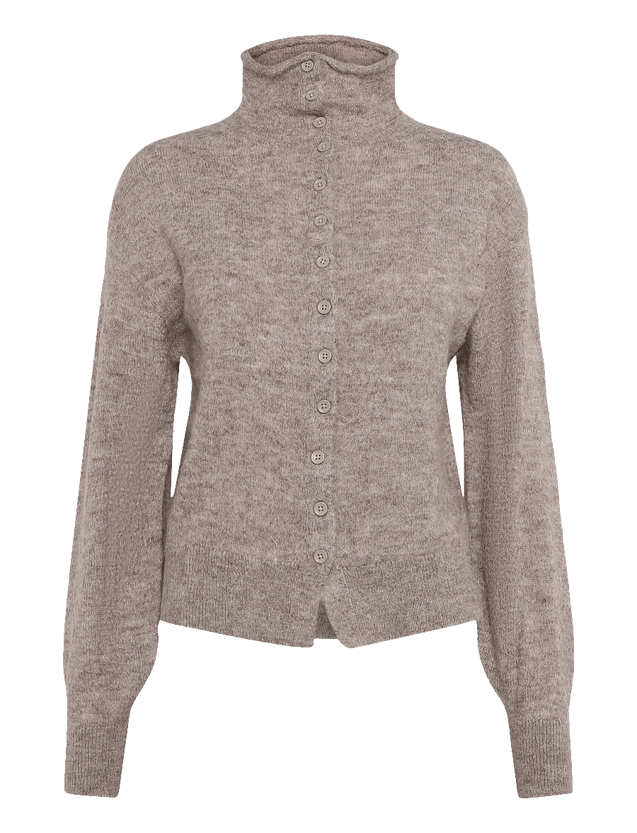 Gina Tricot - Alpaca funnel knitted cardigan - koftor - light brown (7053) - 0