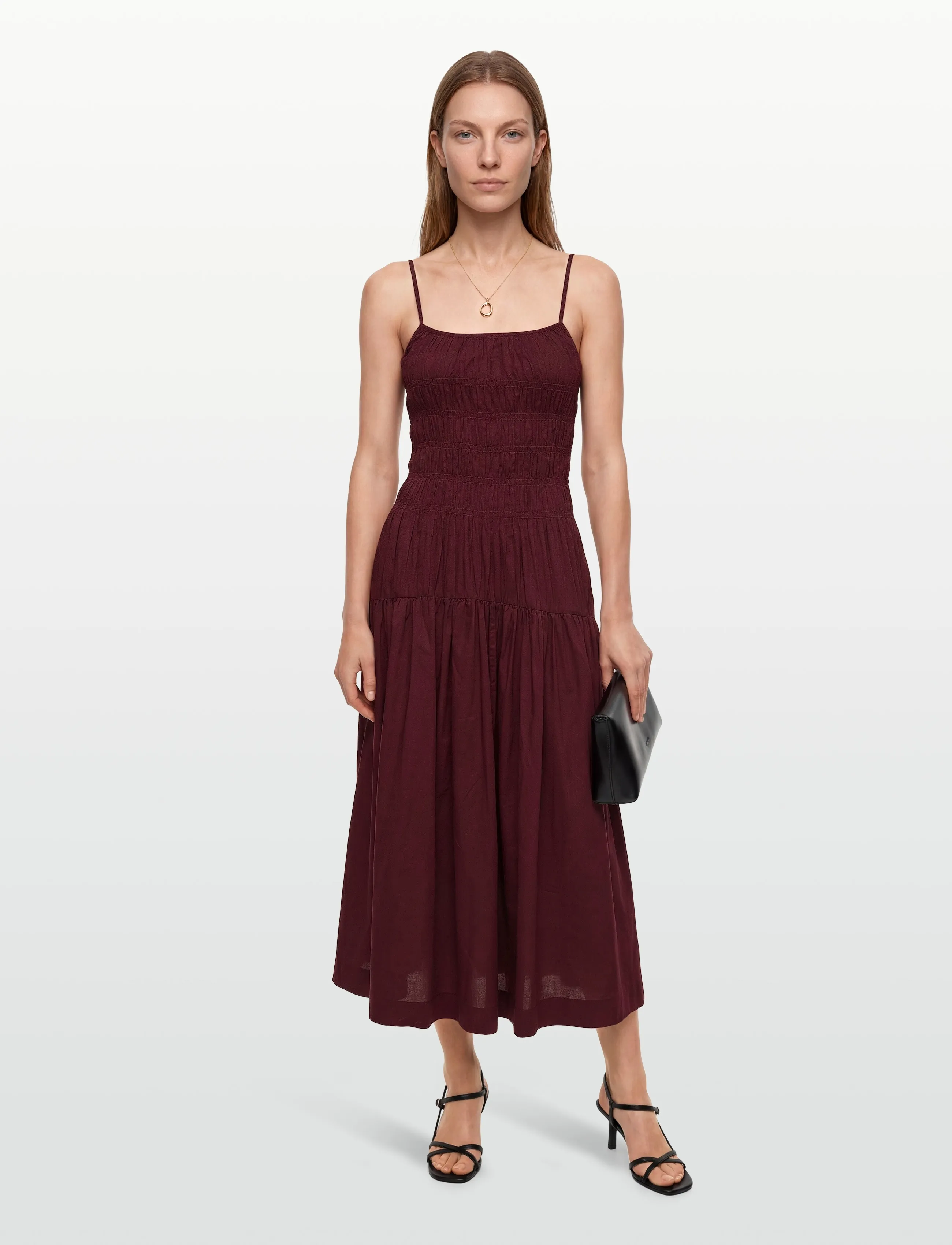 Gina Tricot Smock Dress, XS, Dresses, Burgunderrot - Maxi Frauen