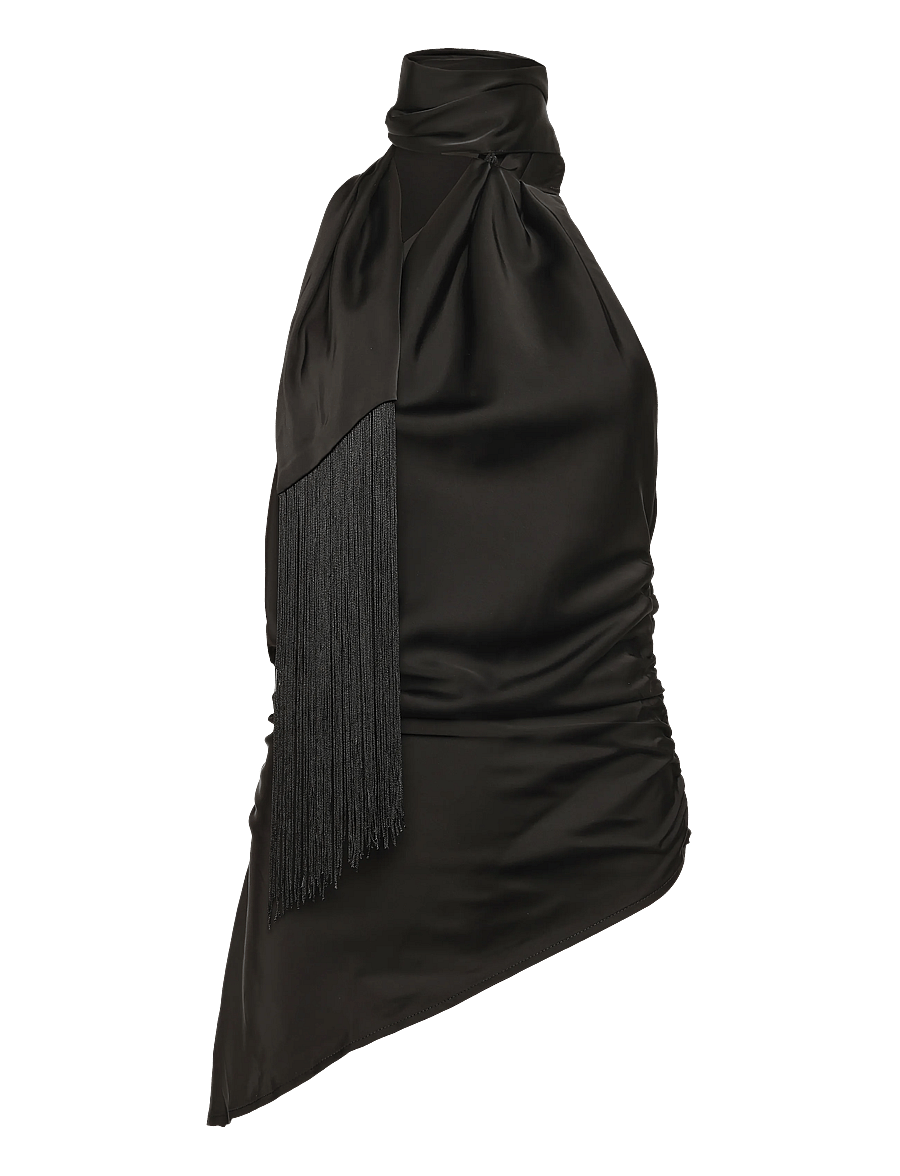 Gina Tricot - Asymmetric scarf fringe top - speciella tillfällen - black (9000) - 0