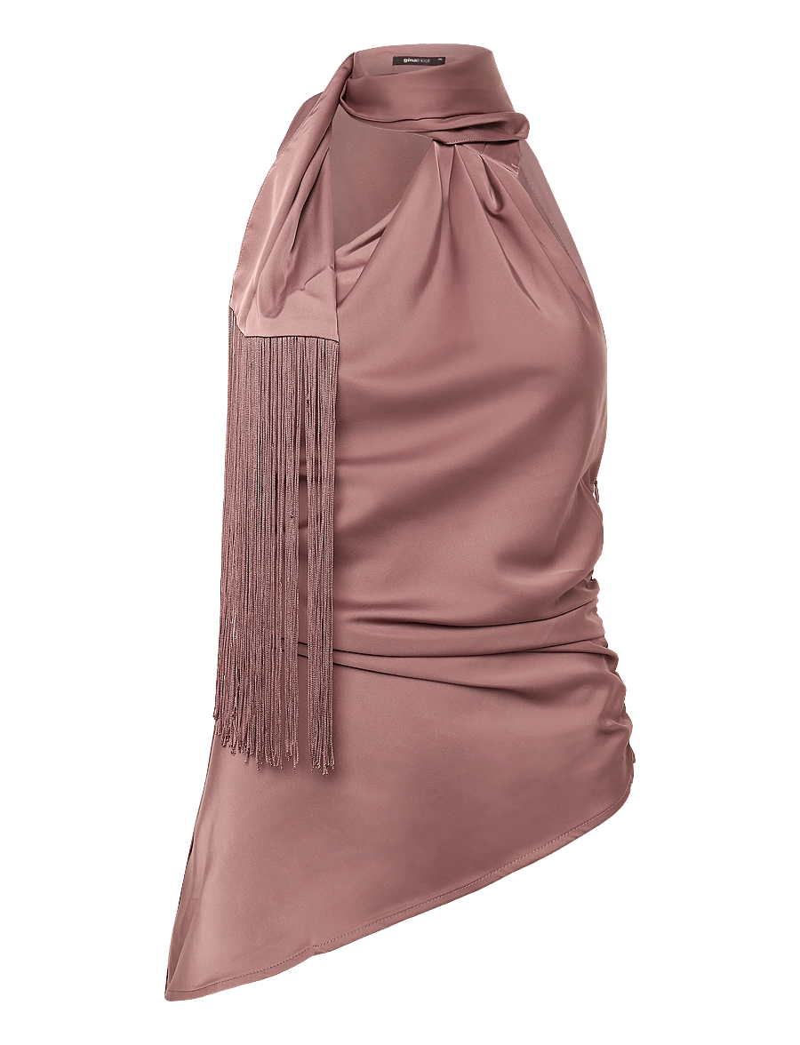 Gina Tricot - Asymmetric scarf fringe top - særlige begivenheder - rose taupe - 0