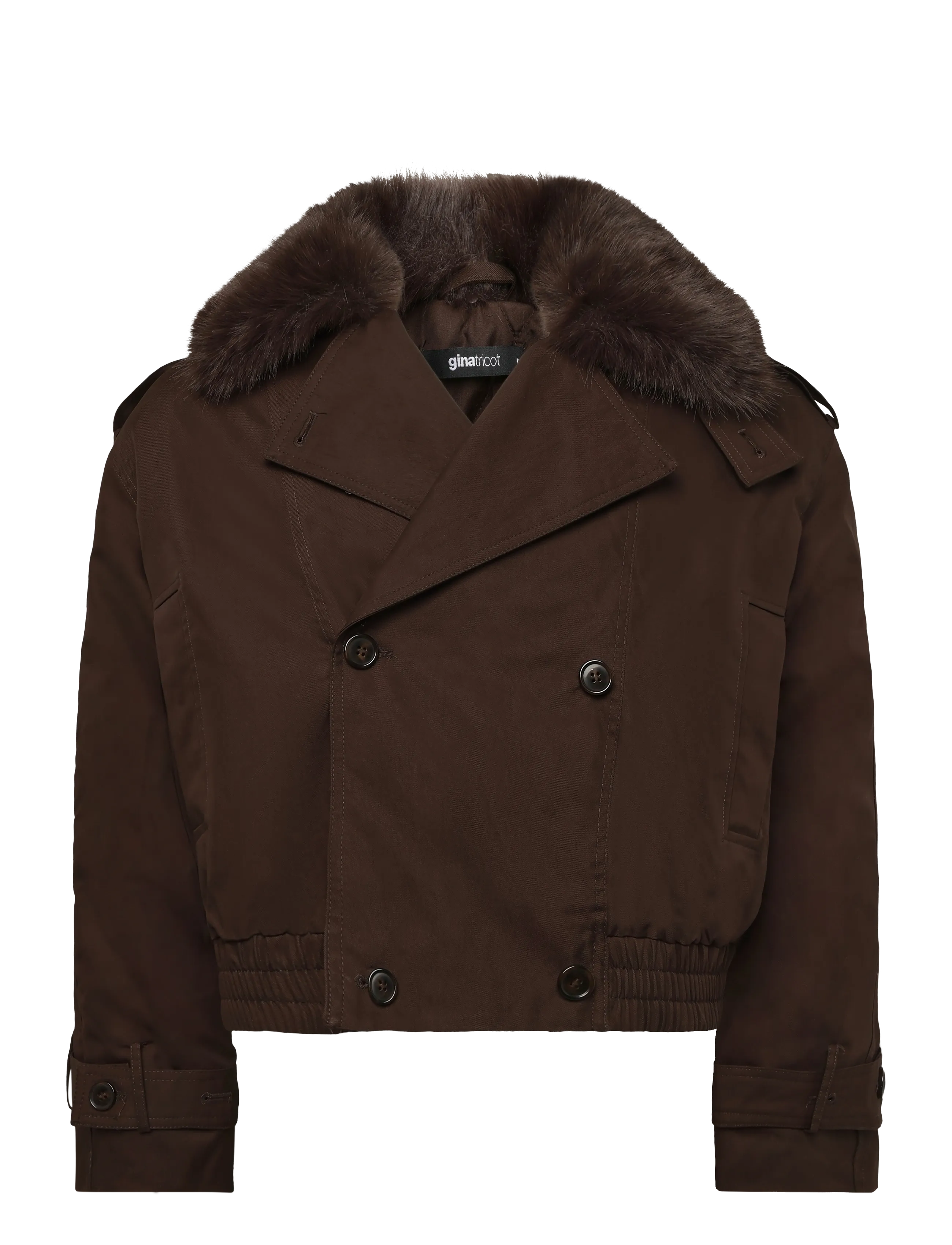 Gina Tricot Short faux fur collar jacket - Vaatteet - DARK BROWN (7180) / brown