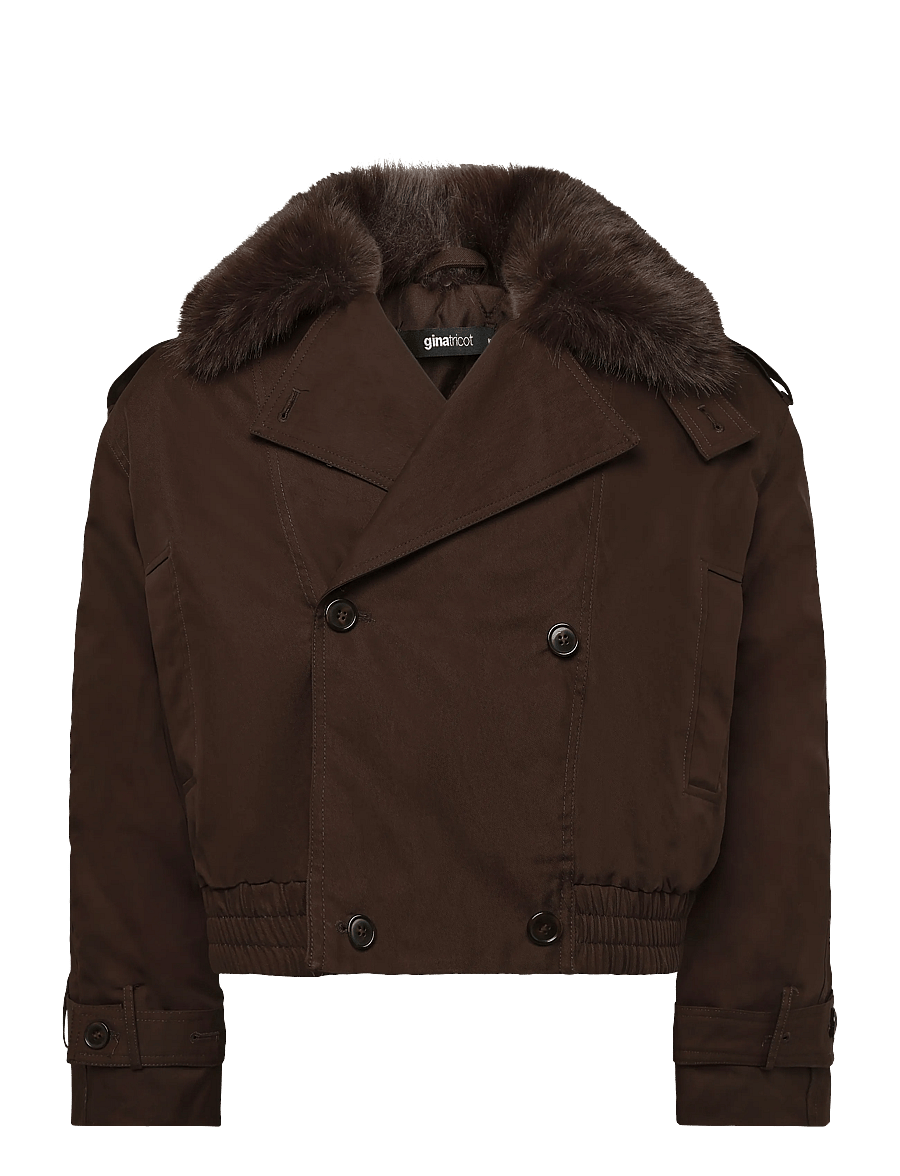 Gina Tricot - Short faux fur collar jacket - tekoturkikset - dark brown (7180) - 0