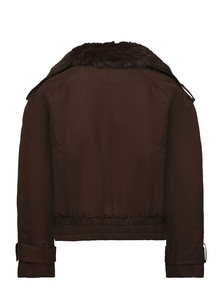 Gina Tricot - Short faux fur collar jacket - tekoturkikset - dark brown (7180) - 1